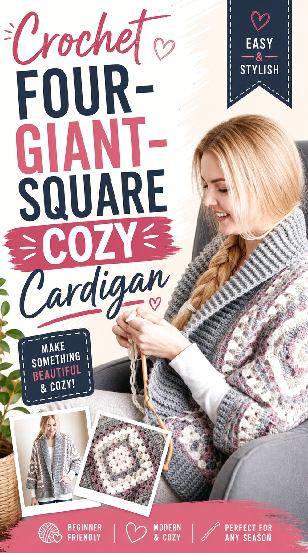 Crochet Four Giant Square Cozy Cardigan