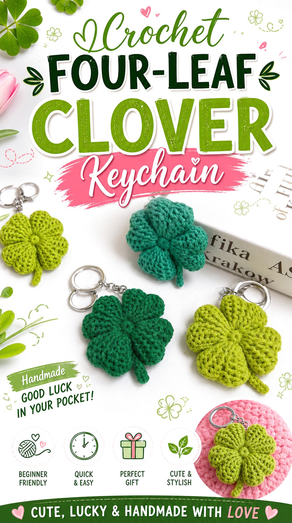 Crochet Four Leaf Clover Keychain