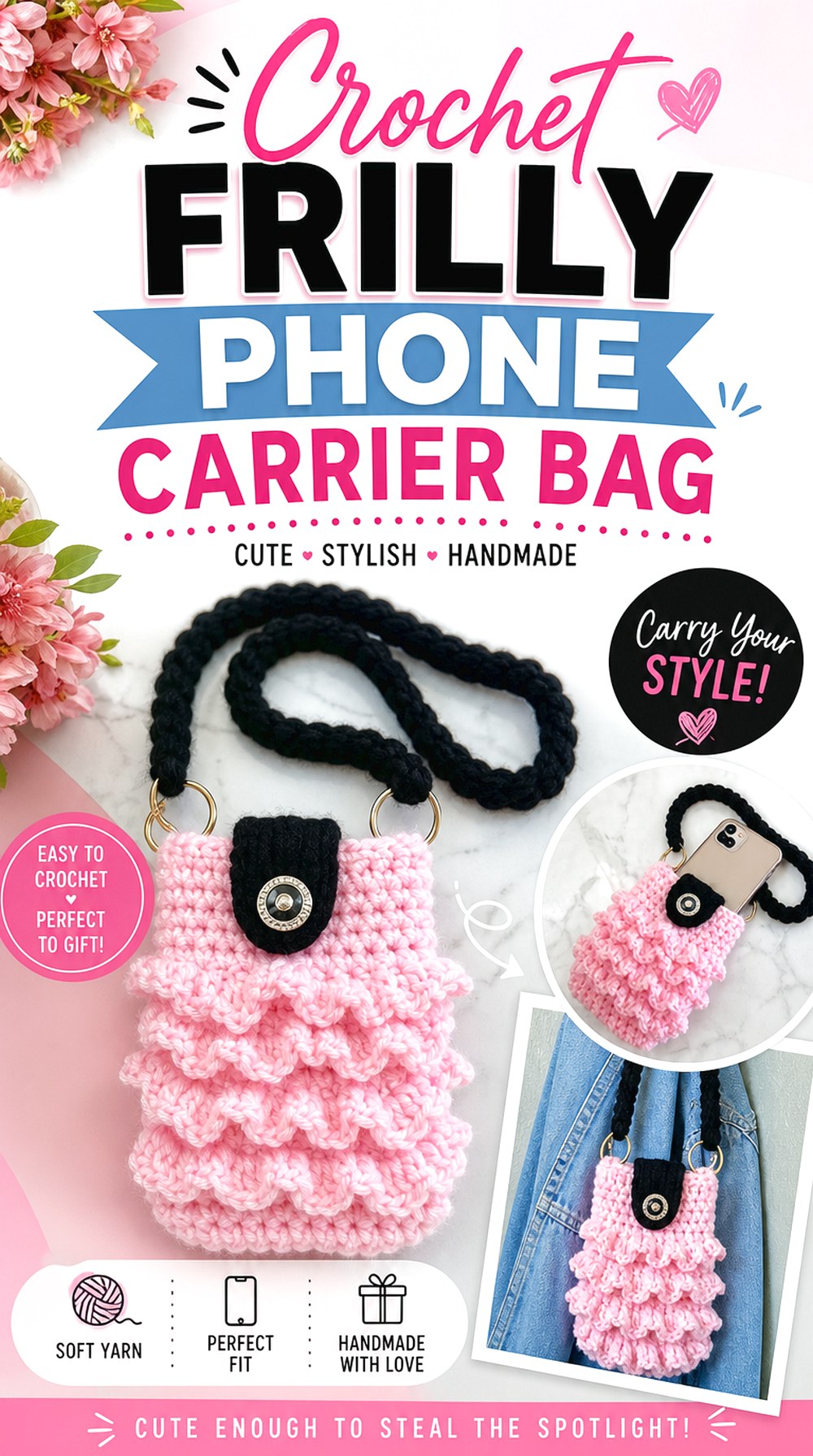 Crochet Frilly Phone Carrier Bag