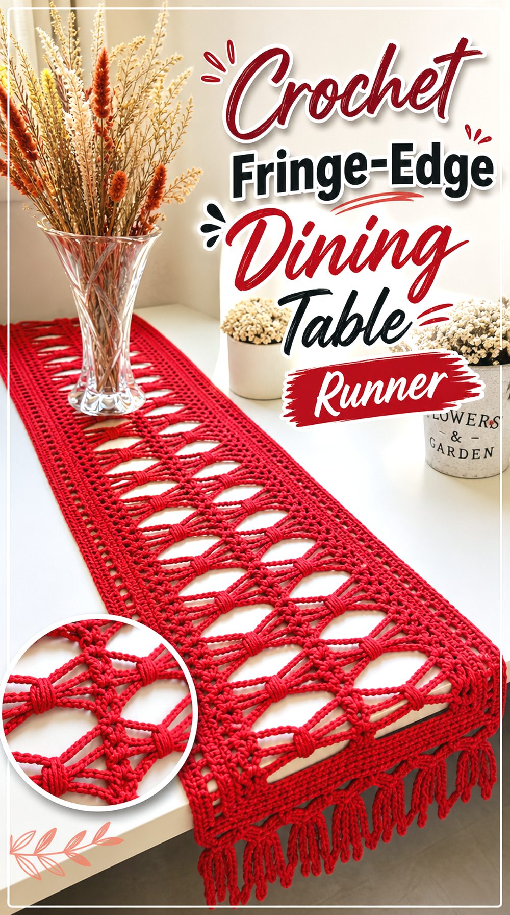 Crochet Fringe Edge Dining Table Runner