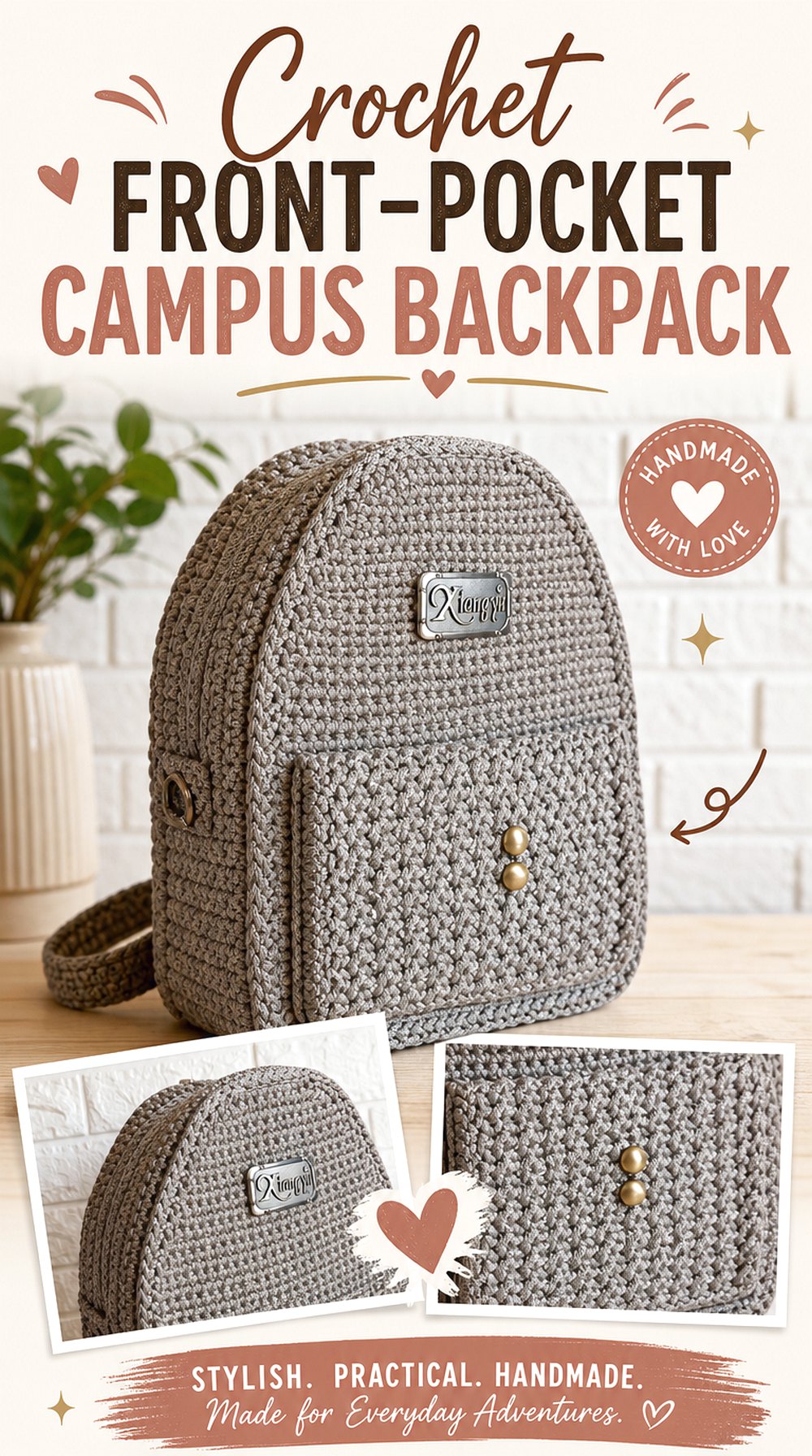 Crochet Front Pocket Campus Backpack