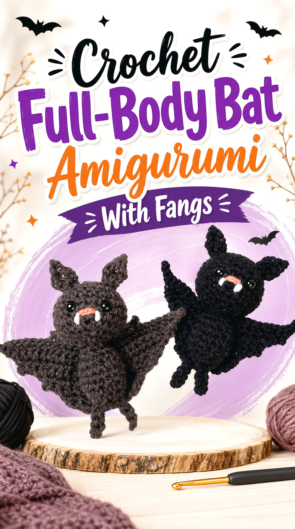 Crochet Full Body Bat Amigurumi With Fangs