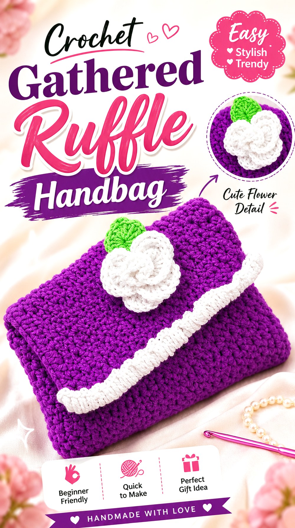 Crochet Gathered Ruffle Handbag