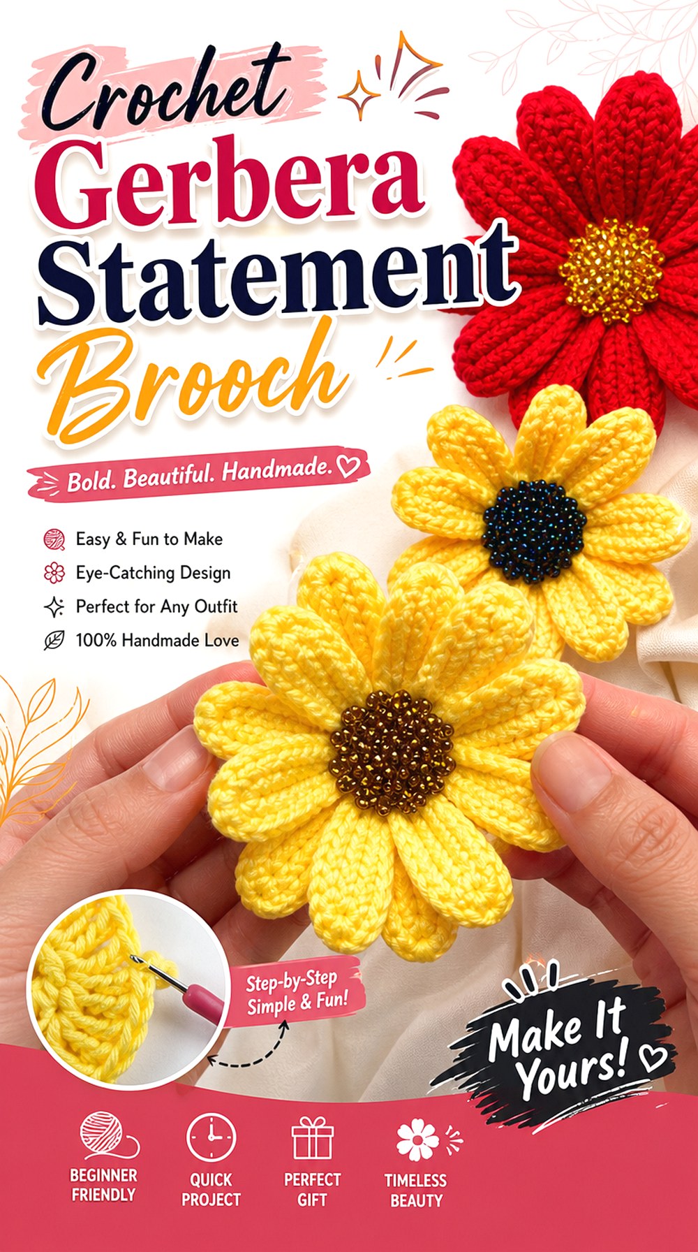 Crochet Gerbera Statement Brooch