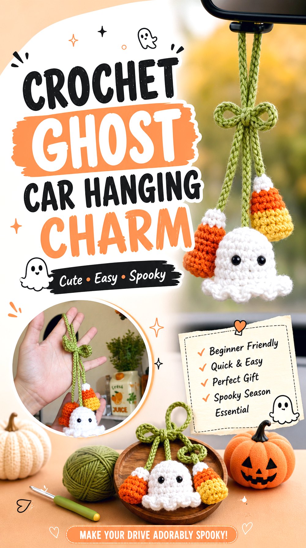 Crochet Ghost Car Hanging Charm