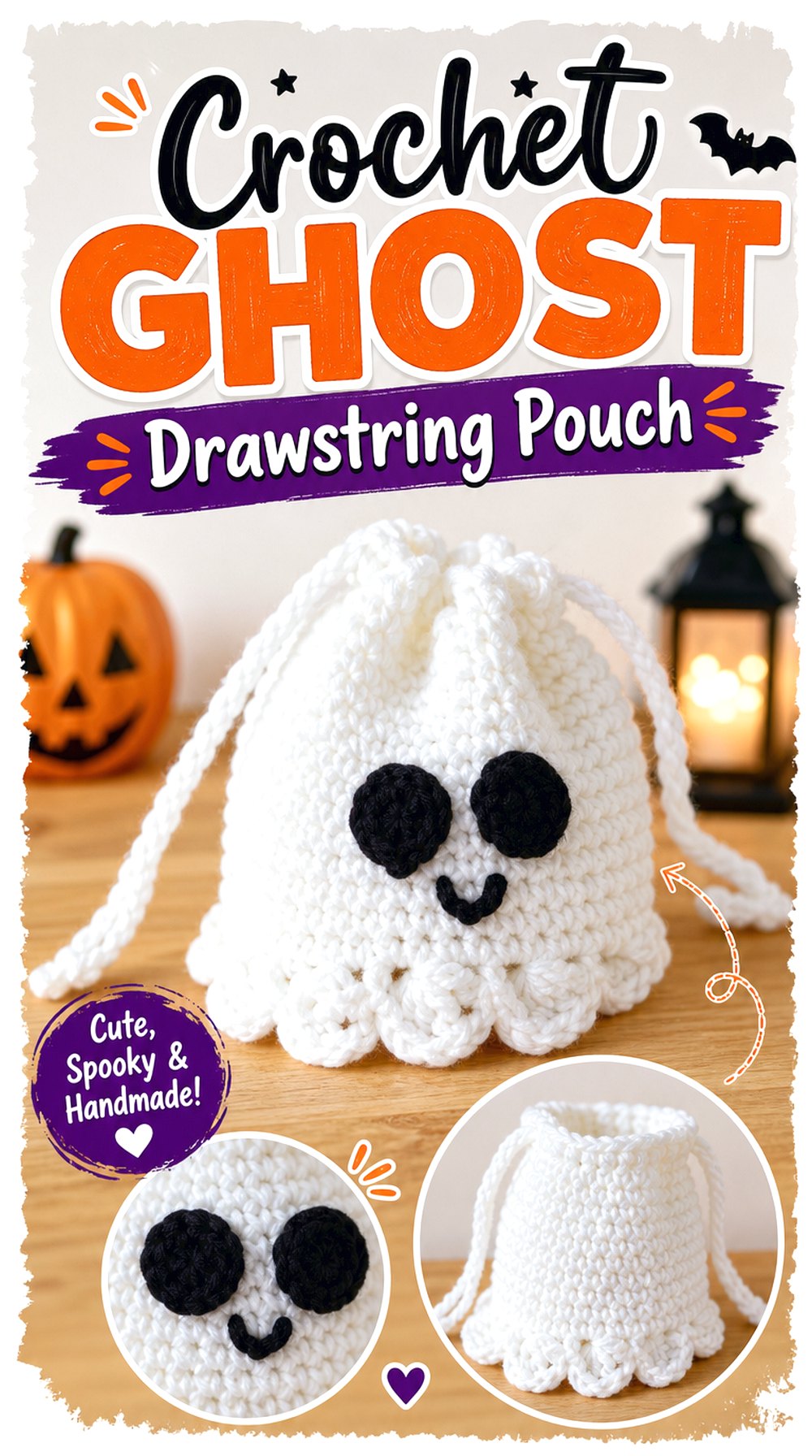 Crochet Ghost Drawstring Pouch