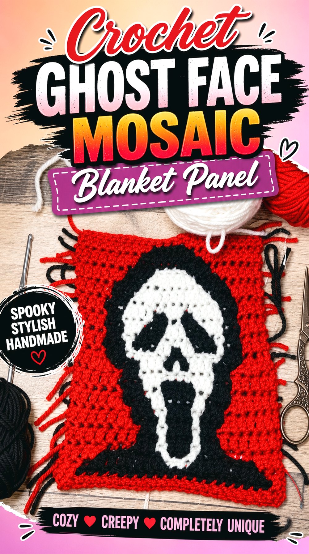 Crochet Ghost Face Mosaic Blanket Panel