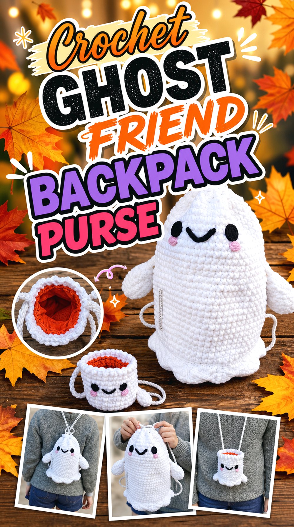 Crochet Ghost Friend Backpack Purse