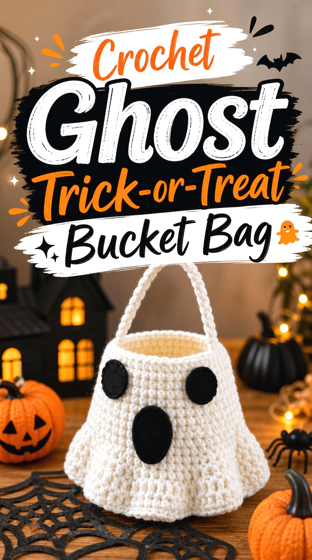 Crochet Ghost Trick or Treat Bucket Bag