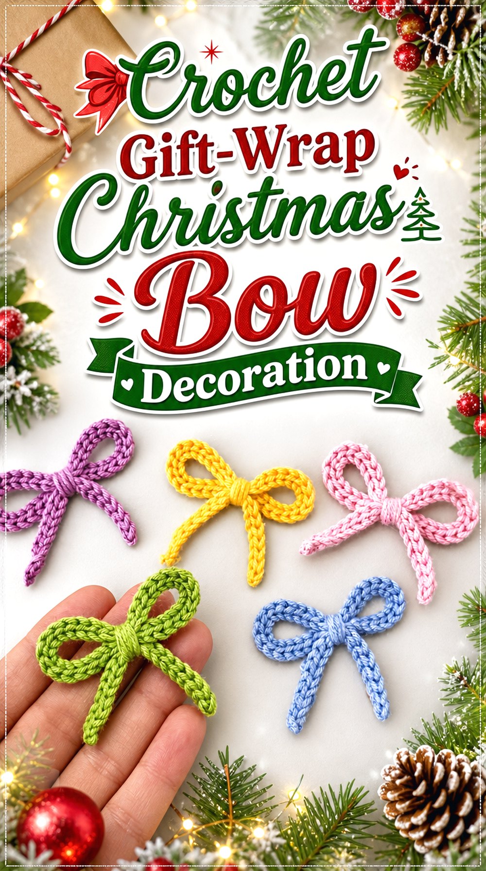 Crochet Gift Wrap Christmas Bow Decoration