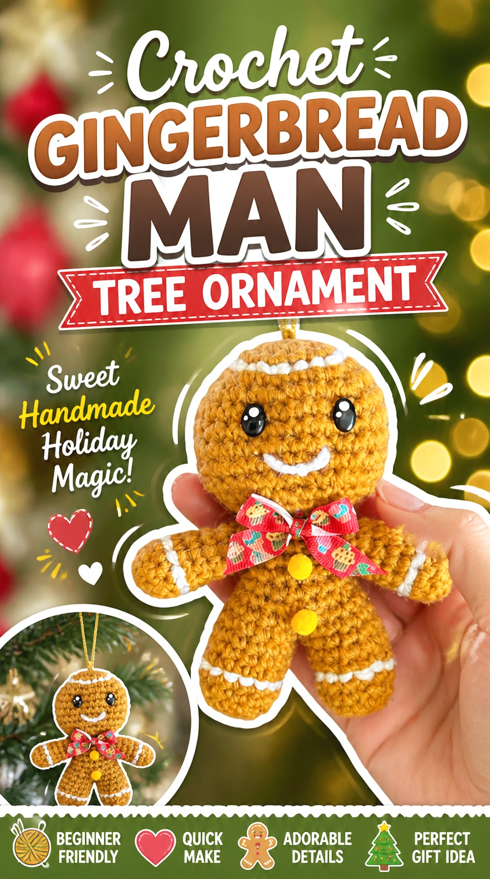 Crochet Gingerbread Man Tree Ornament