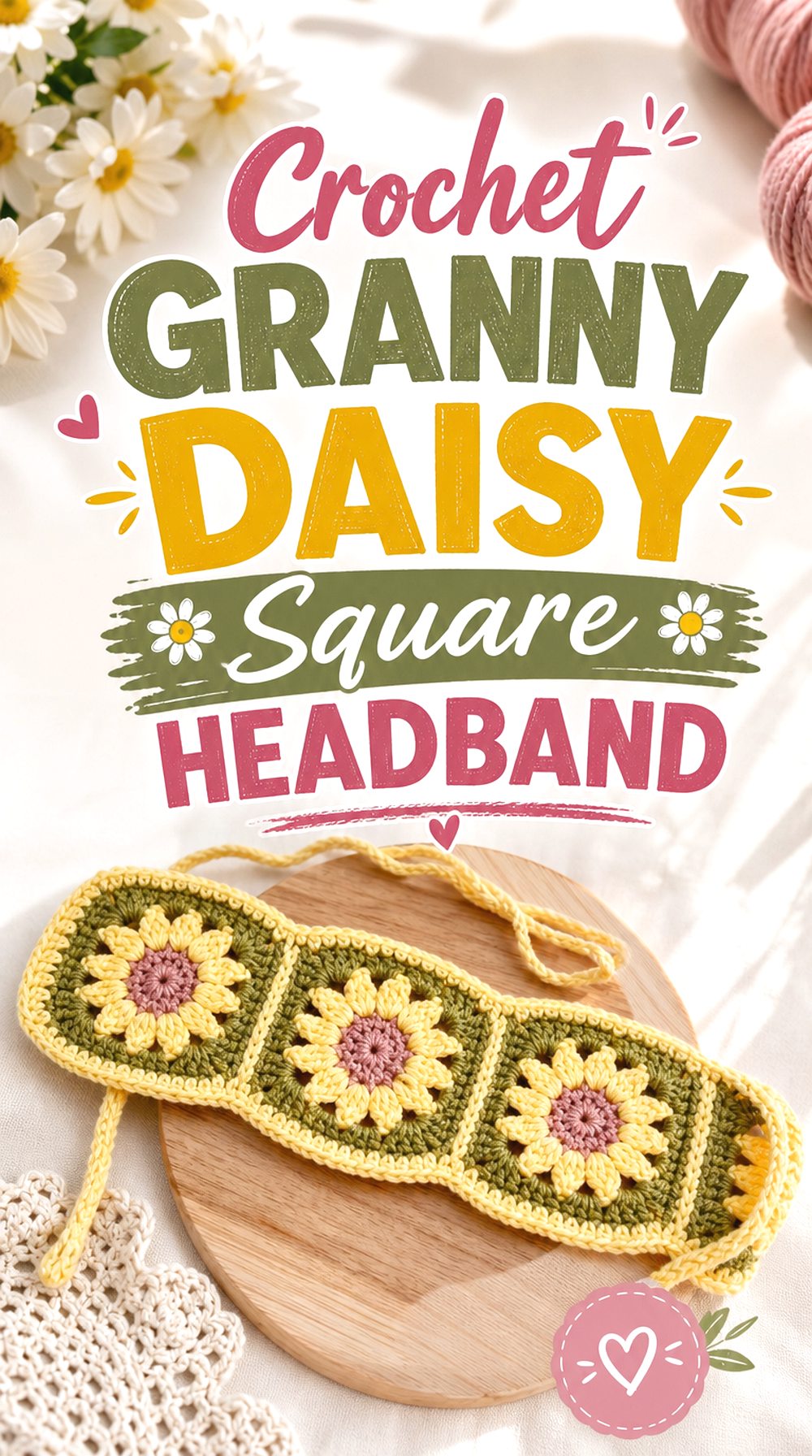 Crochet Granny Daisy Square Headband