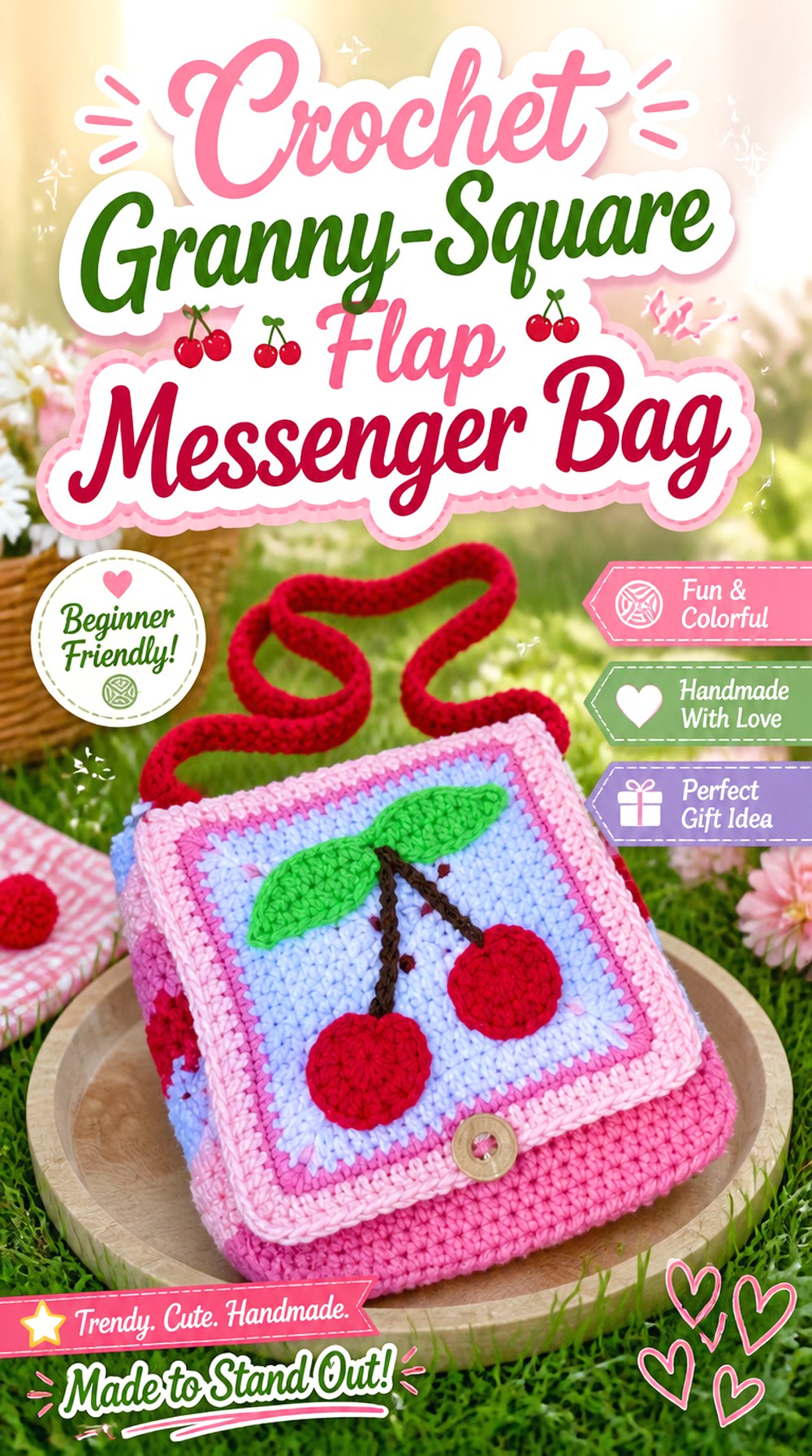 Crochet Granny Square Flap Messenger Bag