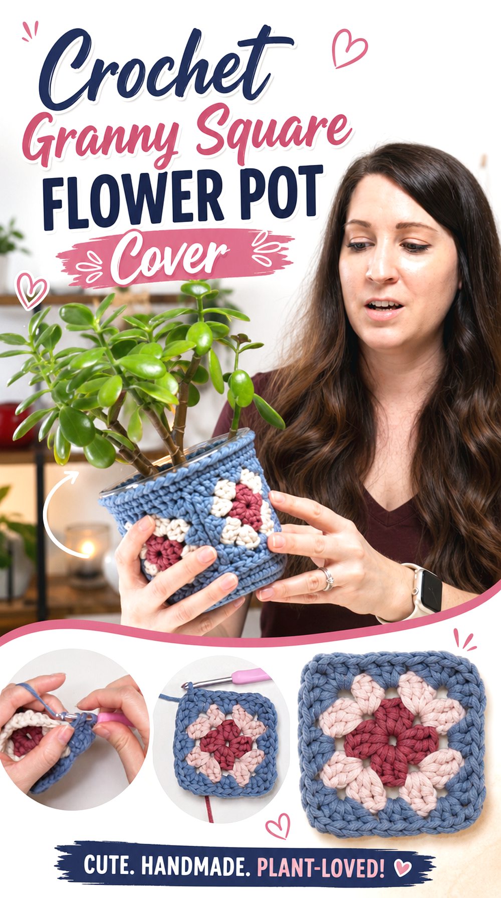 Crochet Granny Square Flower Pot Cover