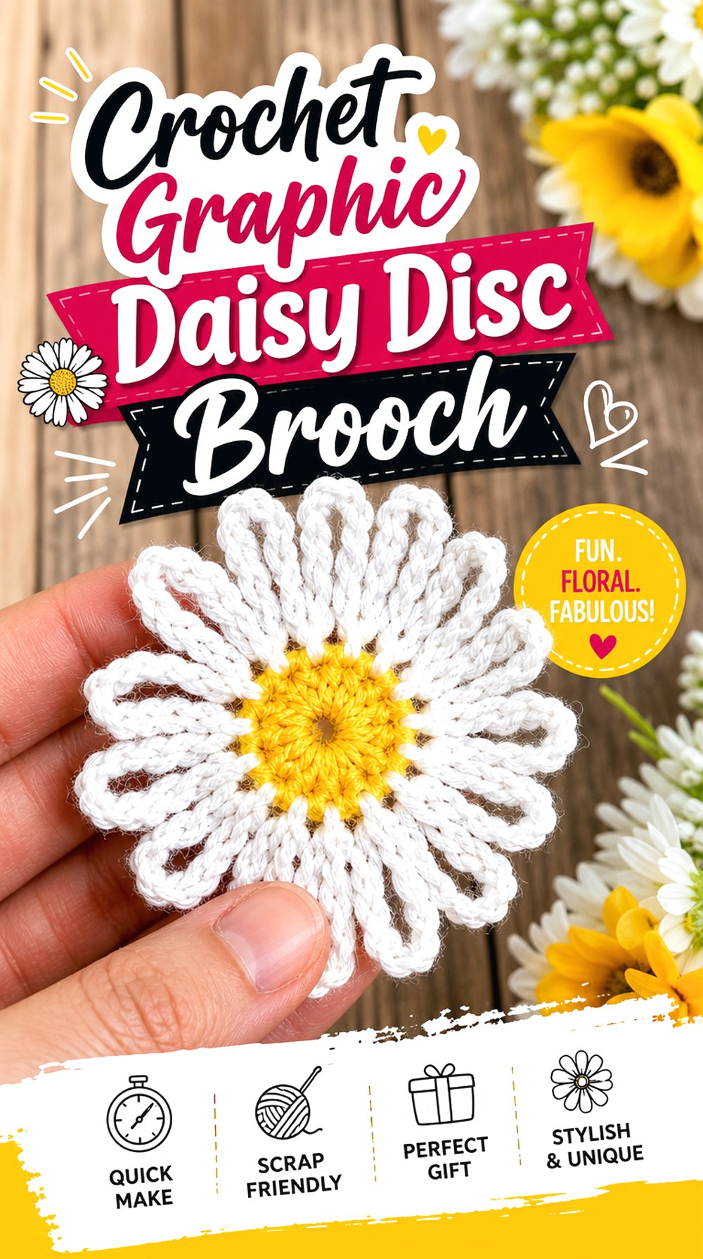Crochet Graphic Daisy Disc Brooch