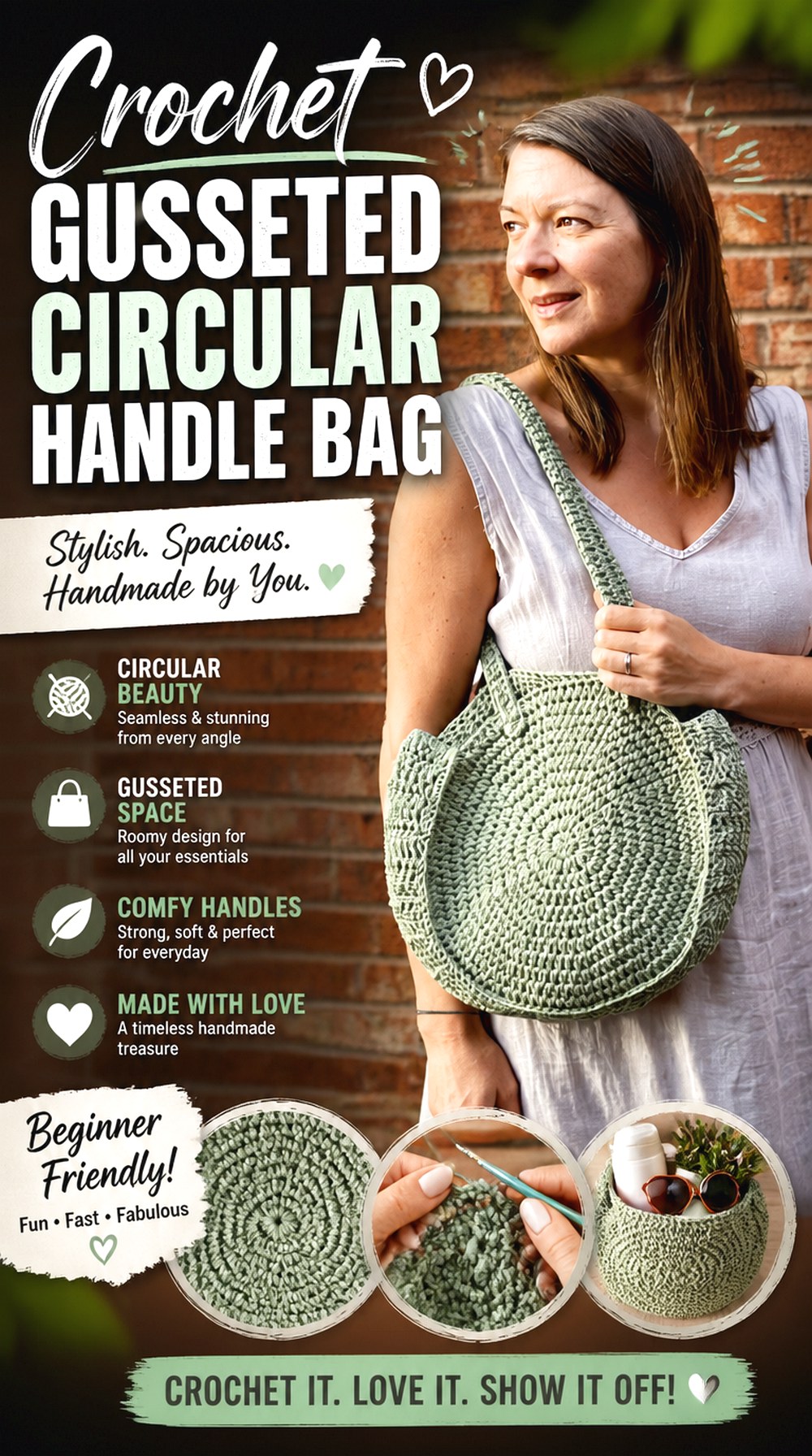 Crochet Gusseted Circular Handle Bag
