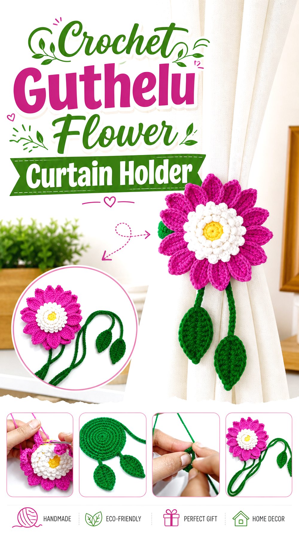 Crochet Guthelu Flower Curtain Holder