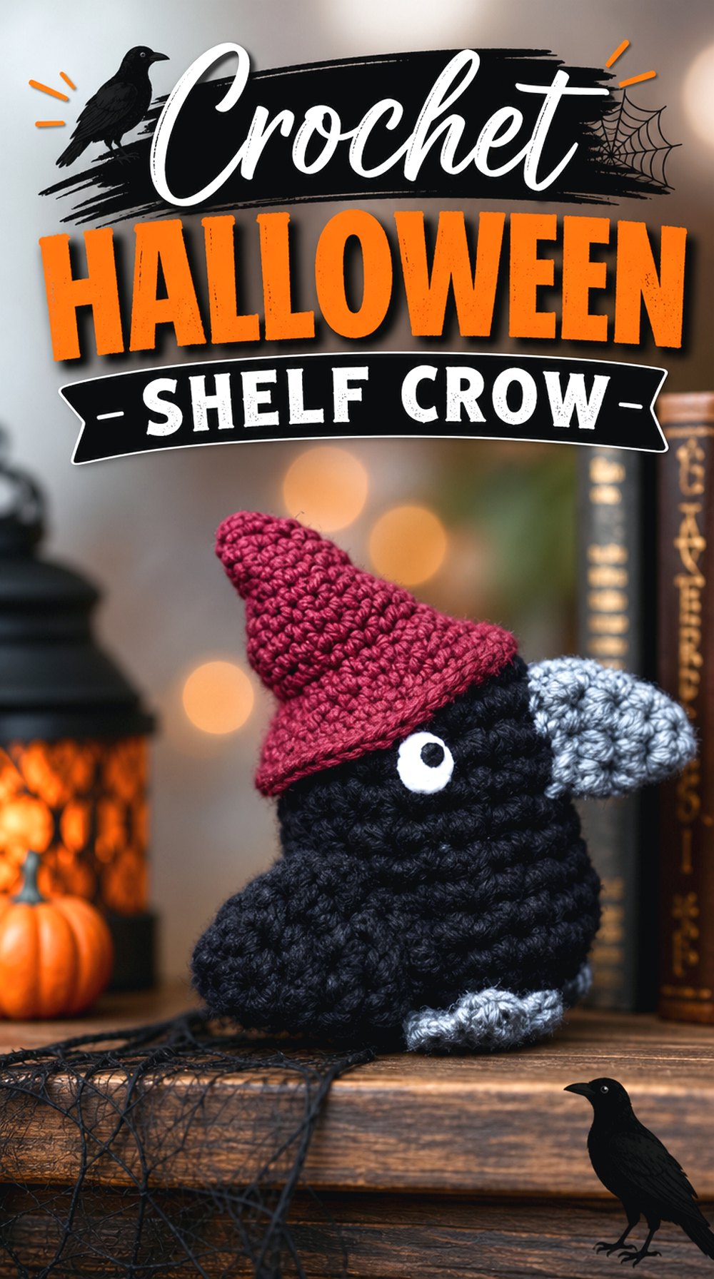 Crochet Halloween Shelf Crow