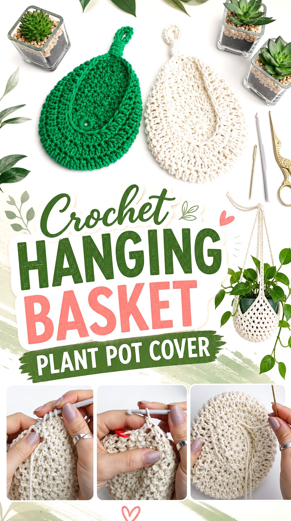 Crochet Hanging Basket Plant Pot Cover