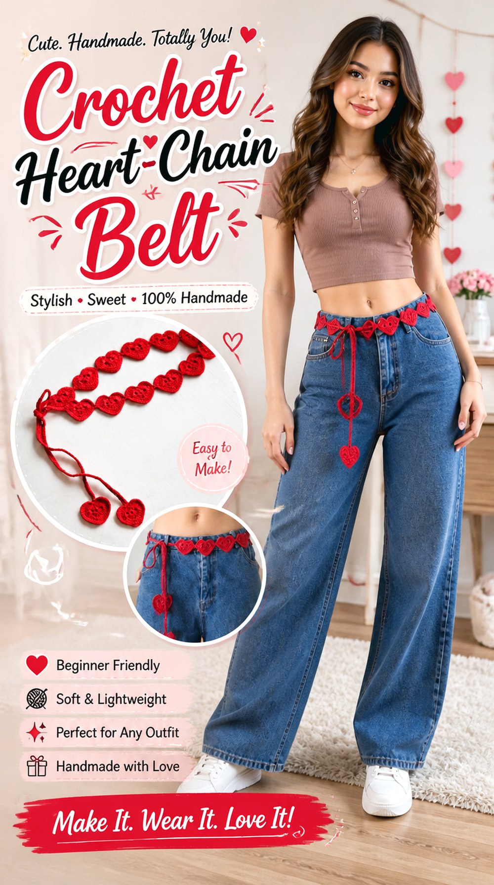 Crochet Heart Chain Belt