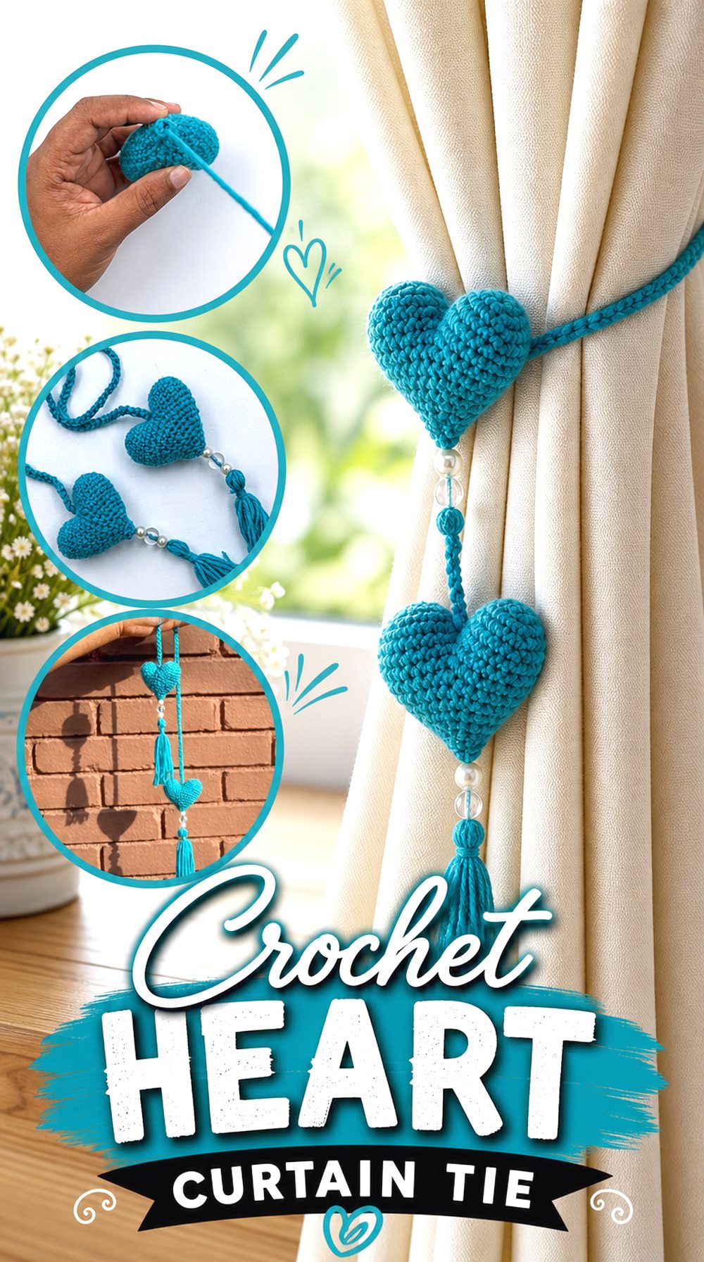 Crochet Heart Curtain Tie