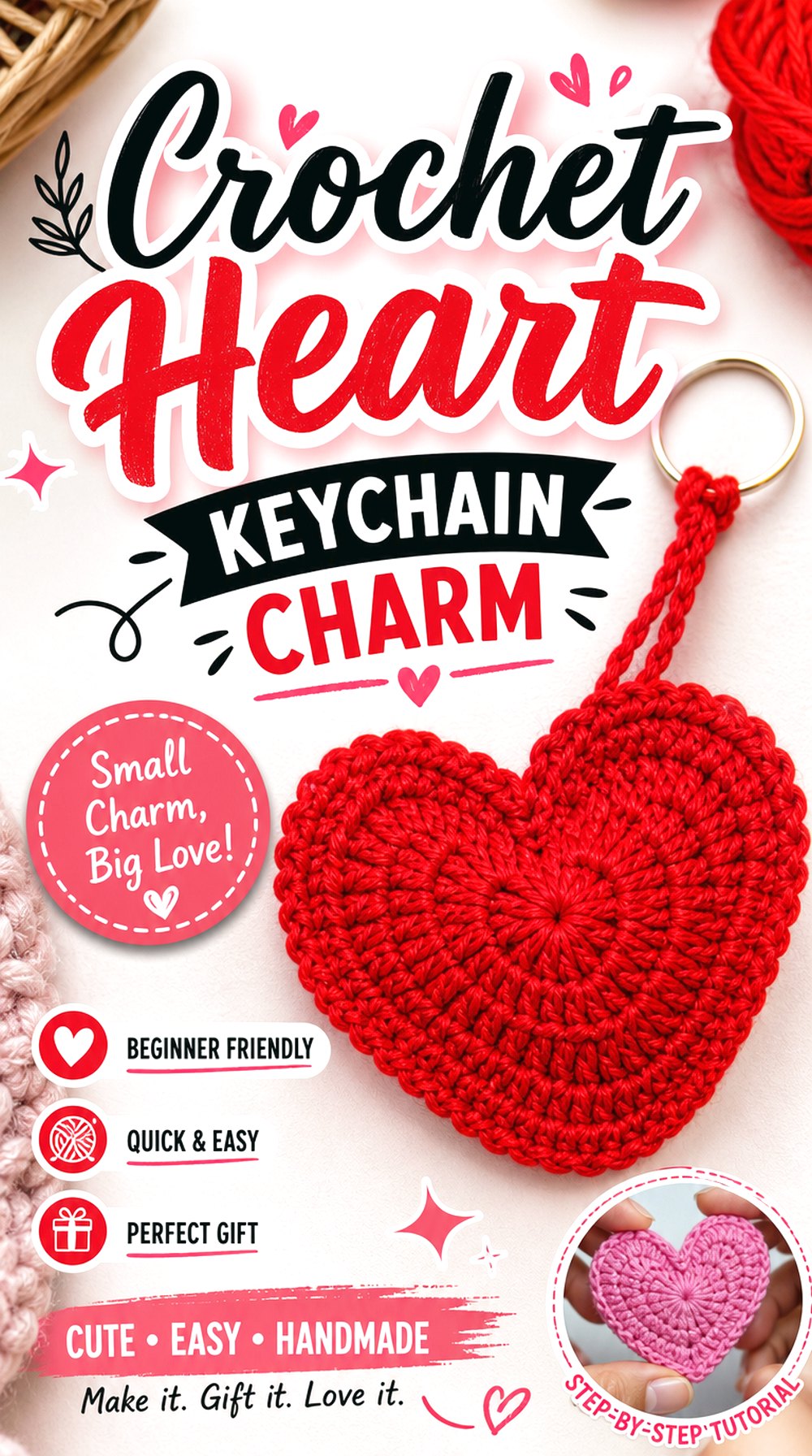 Crochet Heart Keychain Charm