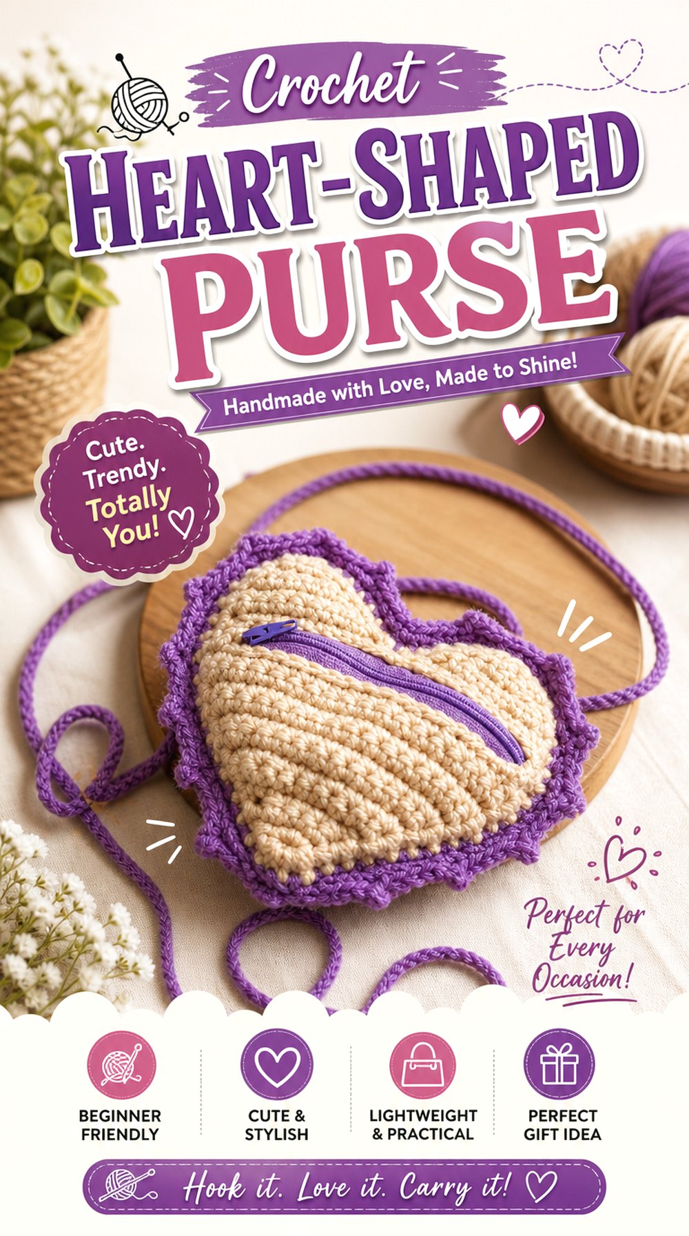 Crochet Heart Shaped Purse