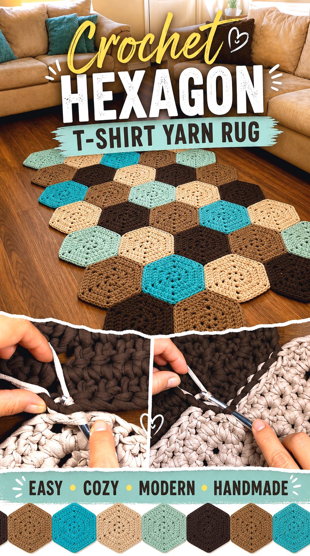 Crochet Hexagon T Shirt Yarn Rug