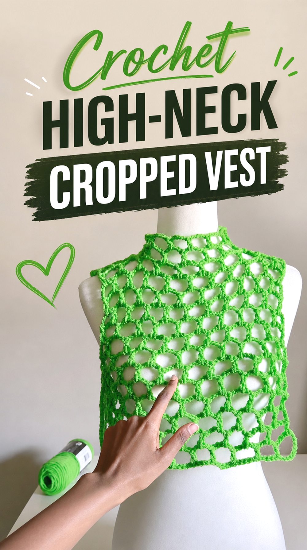 Crochet High Neck Cropped Vest