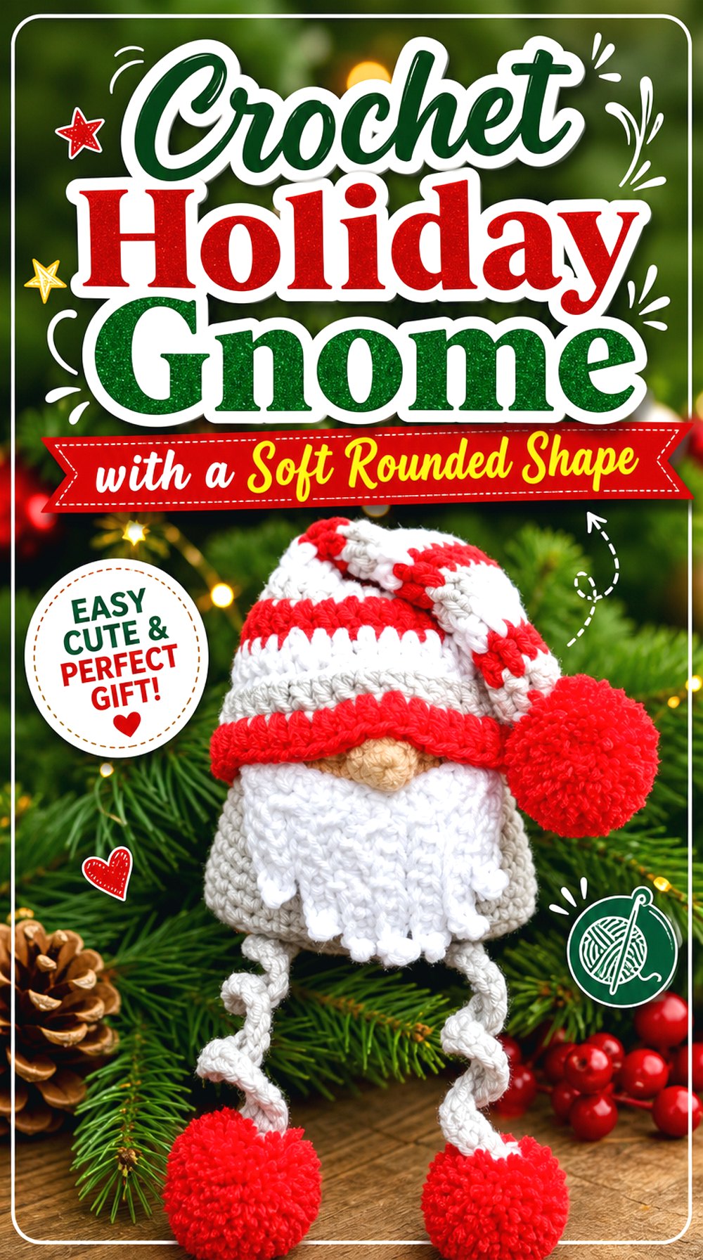 Crochet Holiday Gnome with a Soft Rounded Shape