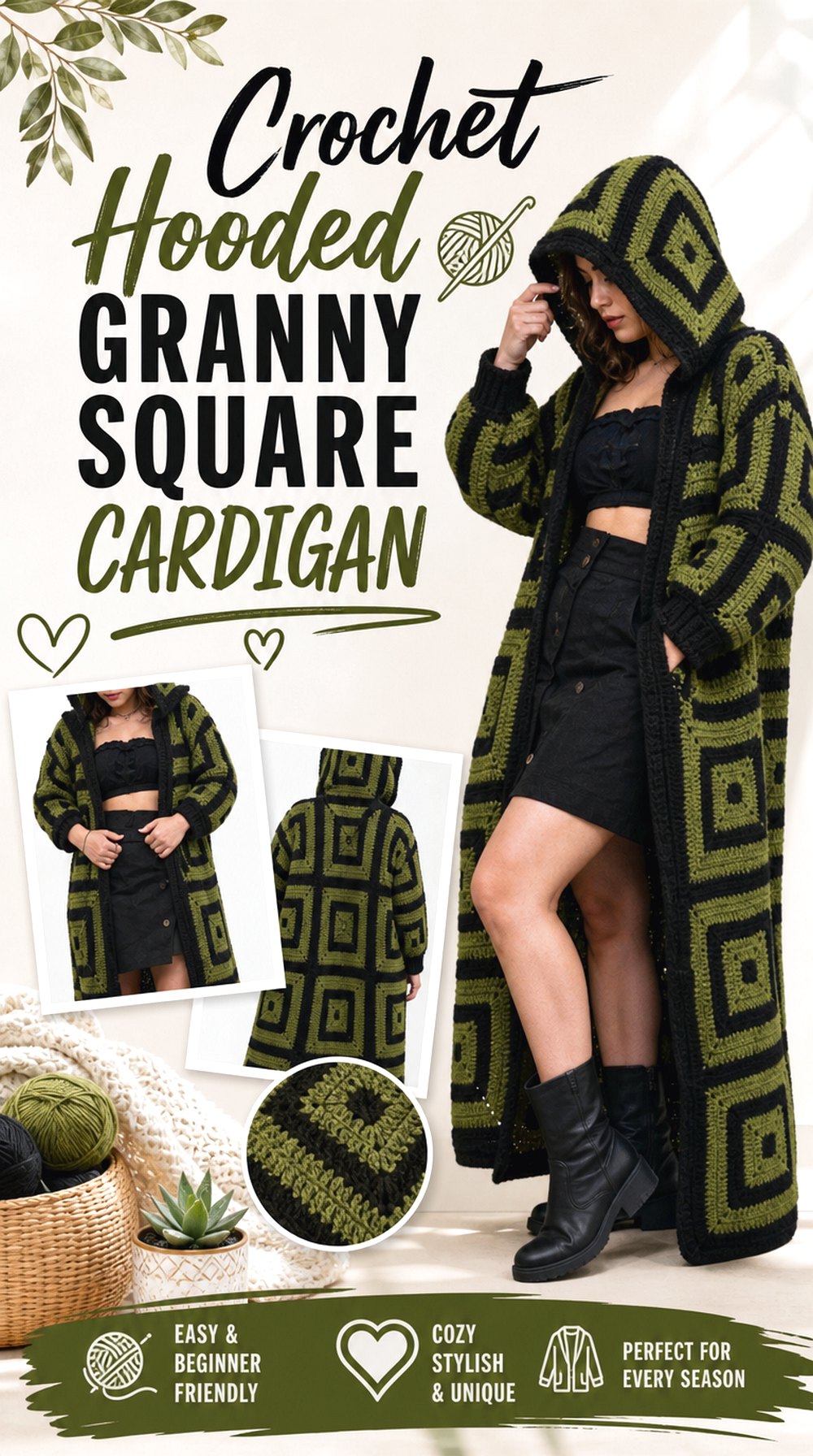 Crochet Hooded Granny Square Cardigan