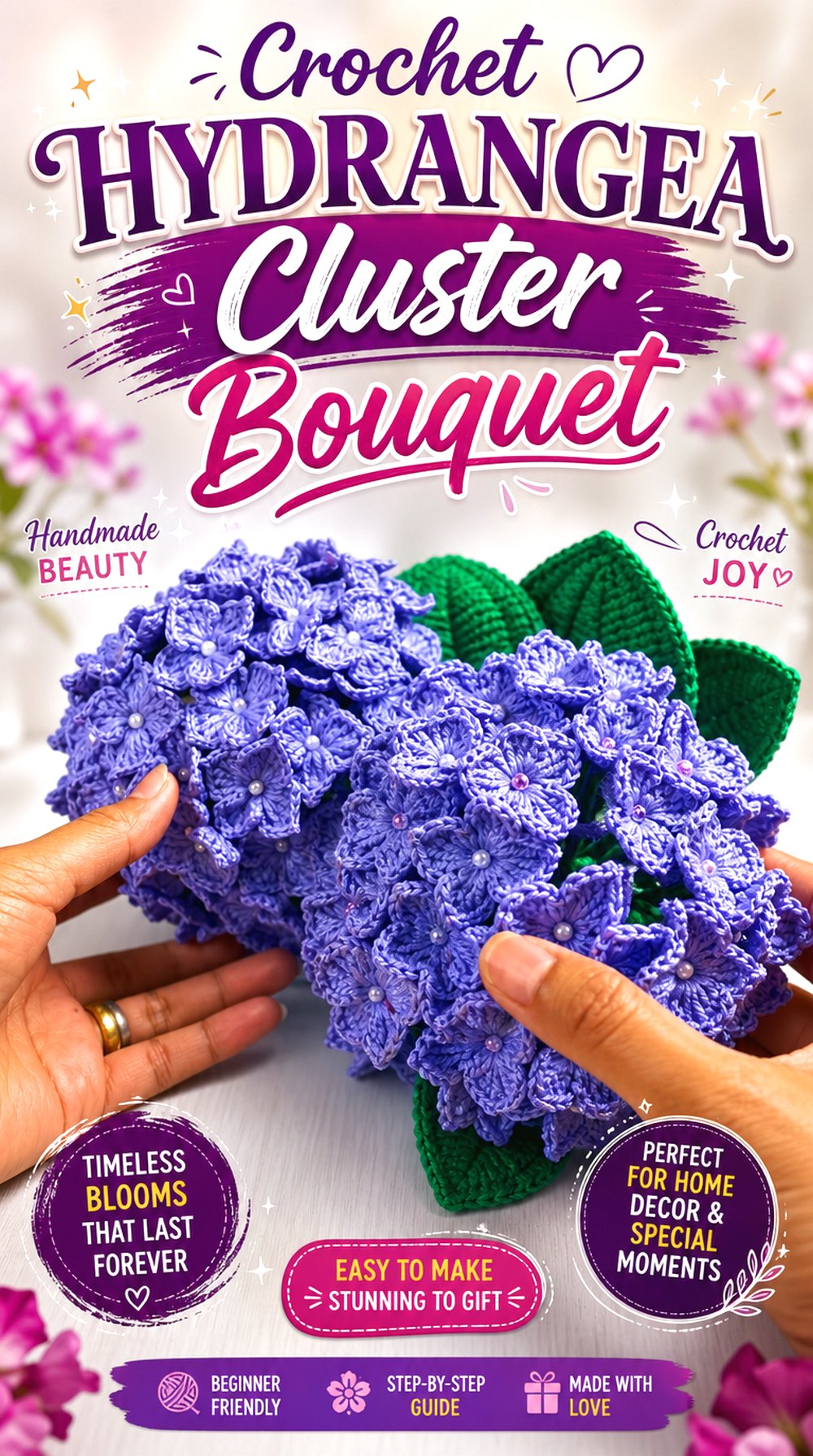 Crochet Hydrangea Cluster Bouquet
