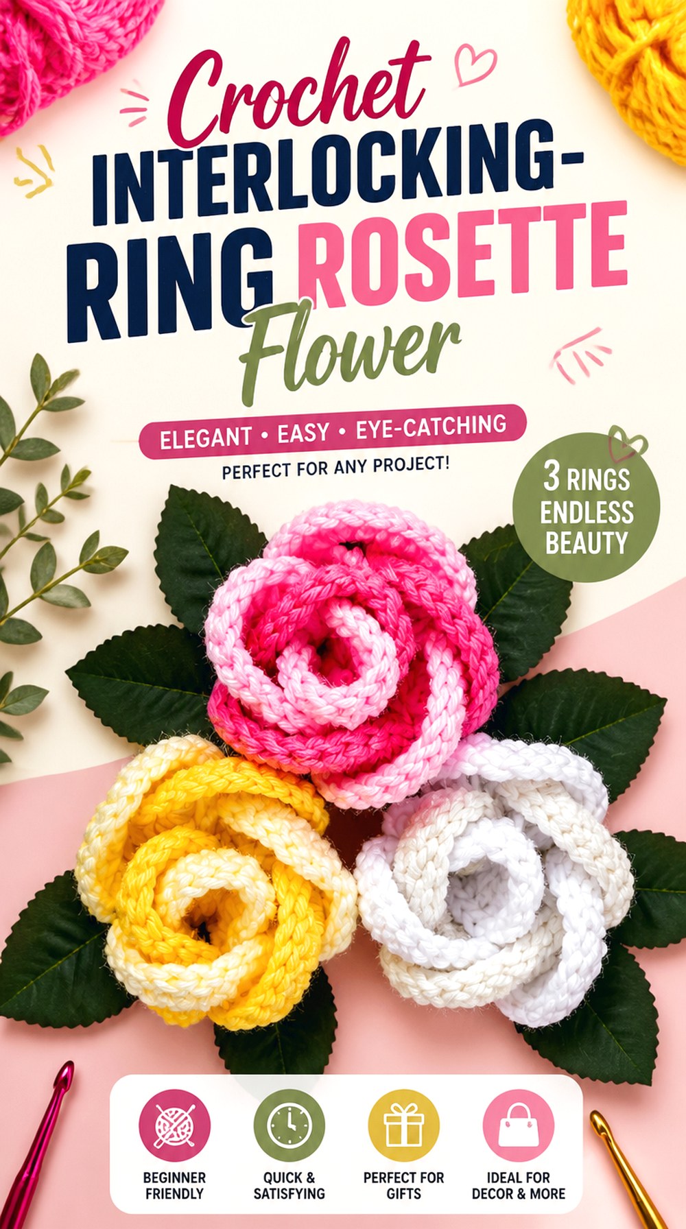 Crochet Interlocking Ring Rosette Flower