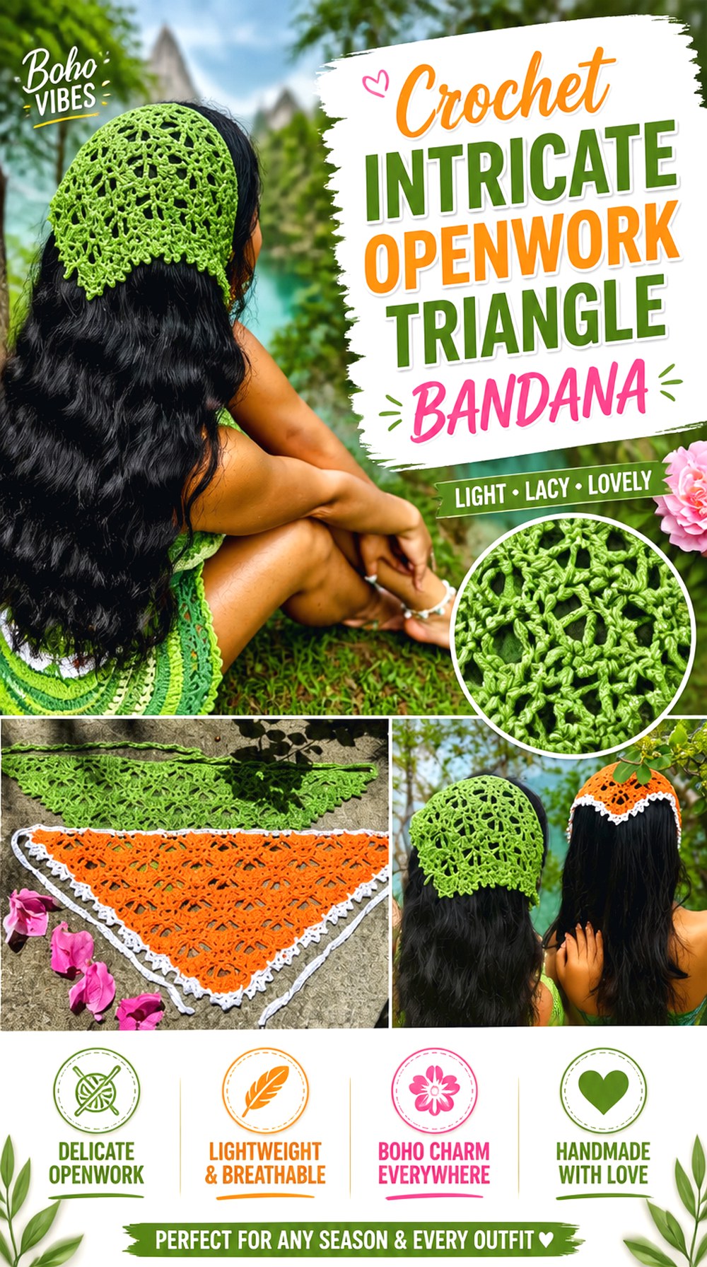 Crochet Intricate Openwork Triangle Bandana