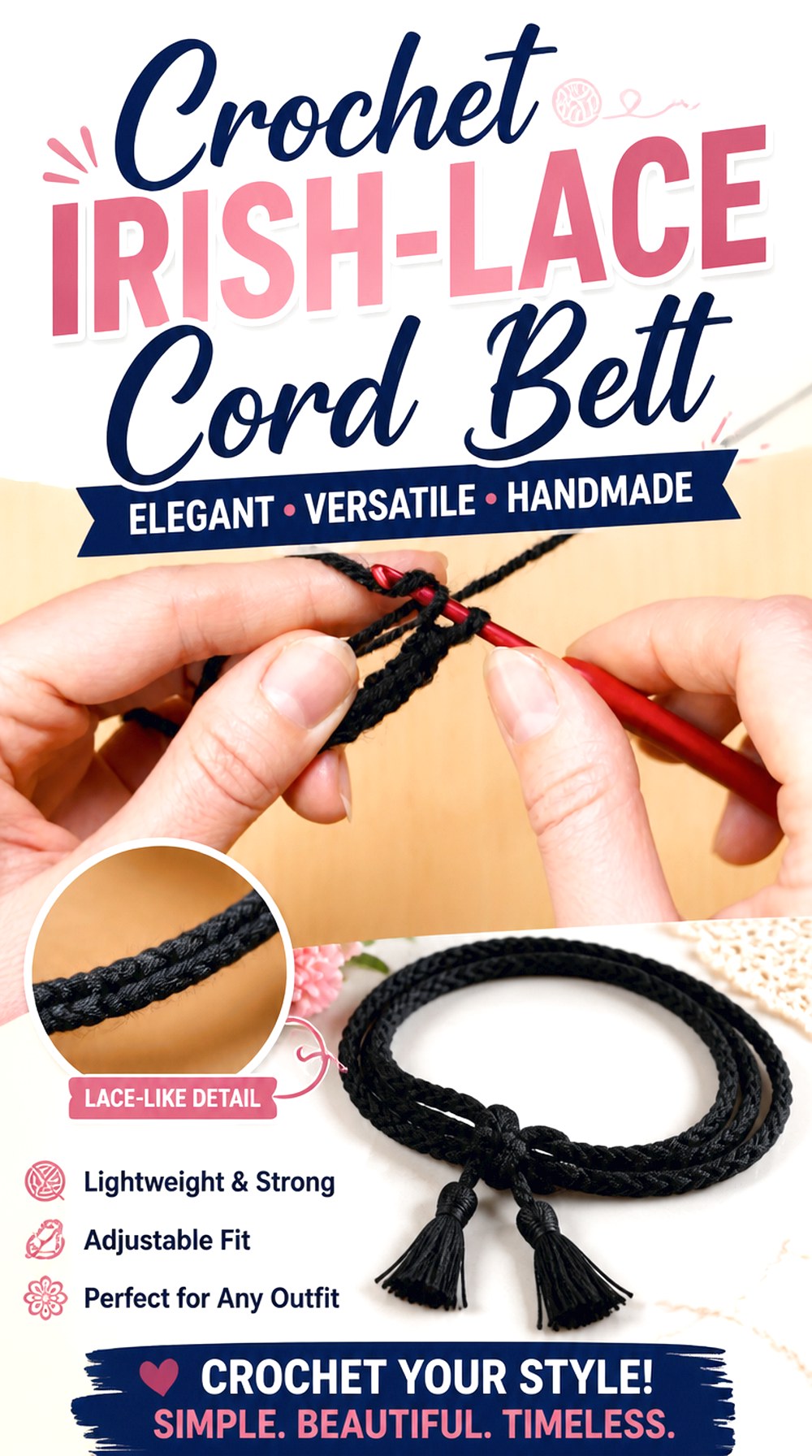 Crochet Irish Lace Cord Belt