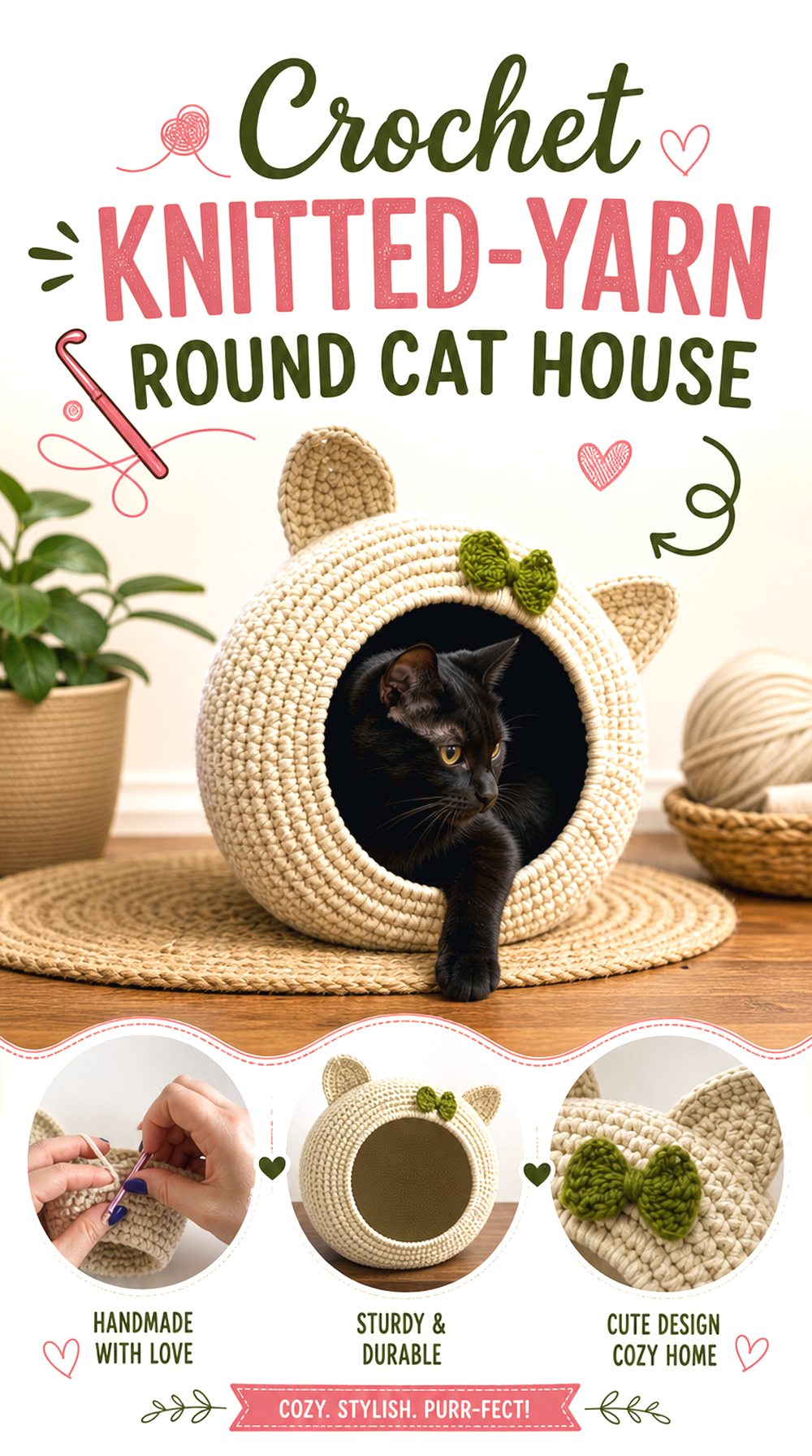 Crochet Knitted Yarn Round Cat House
