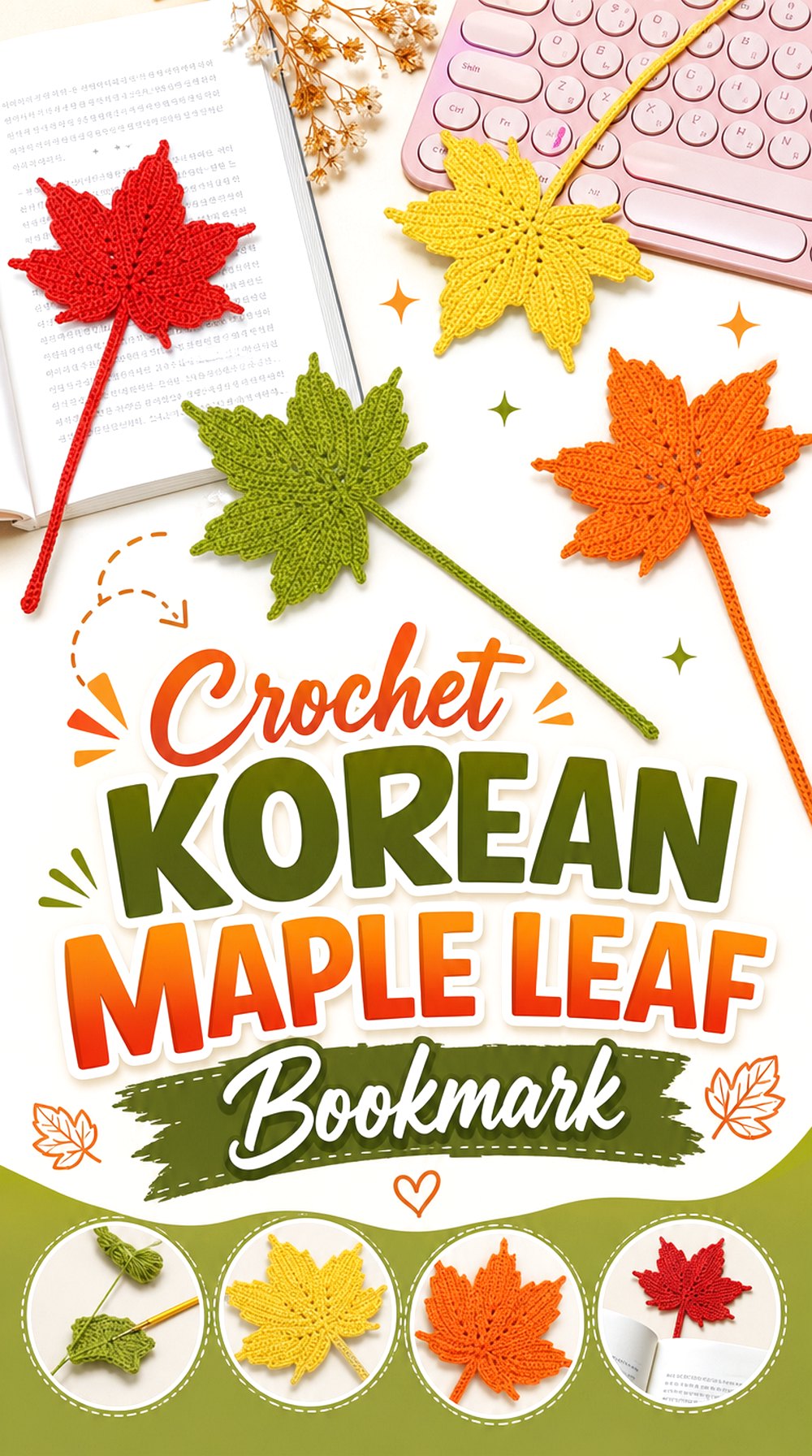 Crochet Korean Maple Leaf Bookmark