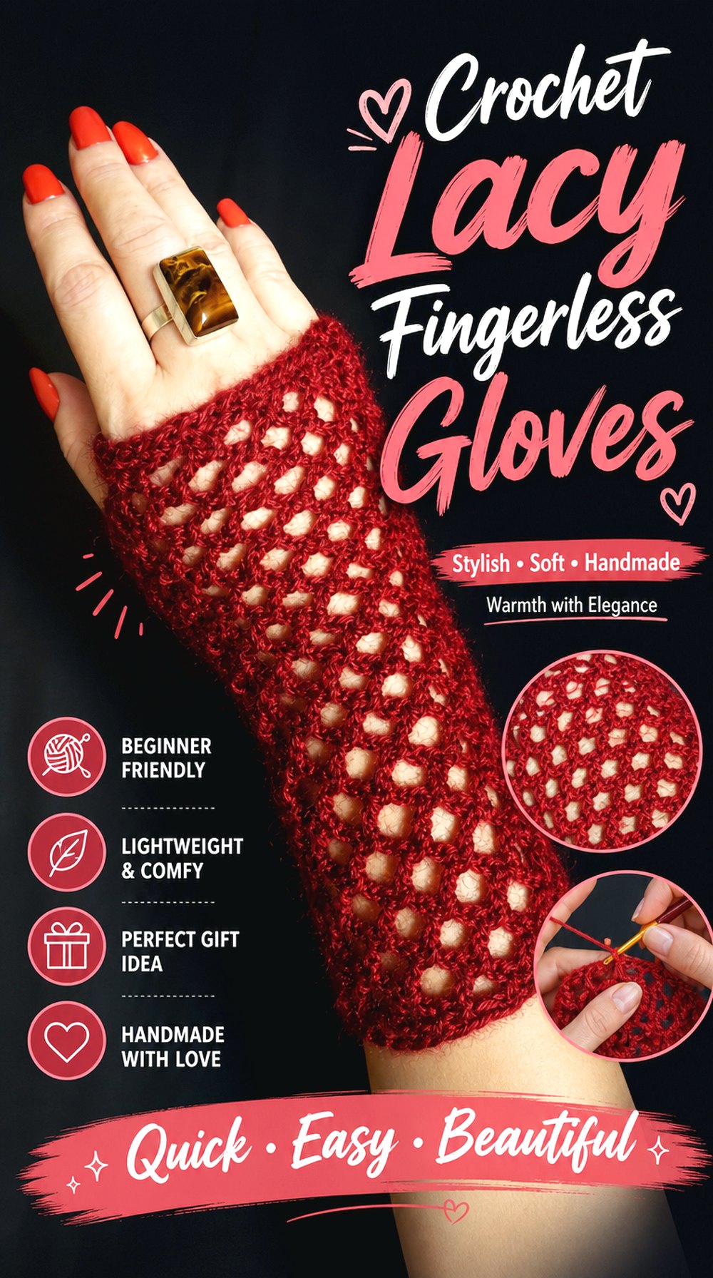 Crochet Lacy Fingerless Gloves