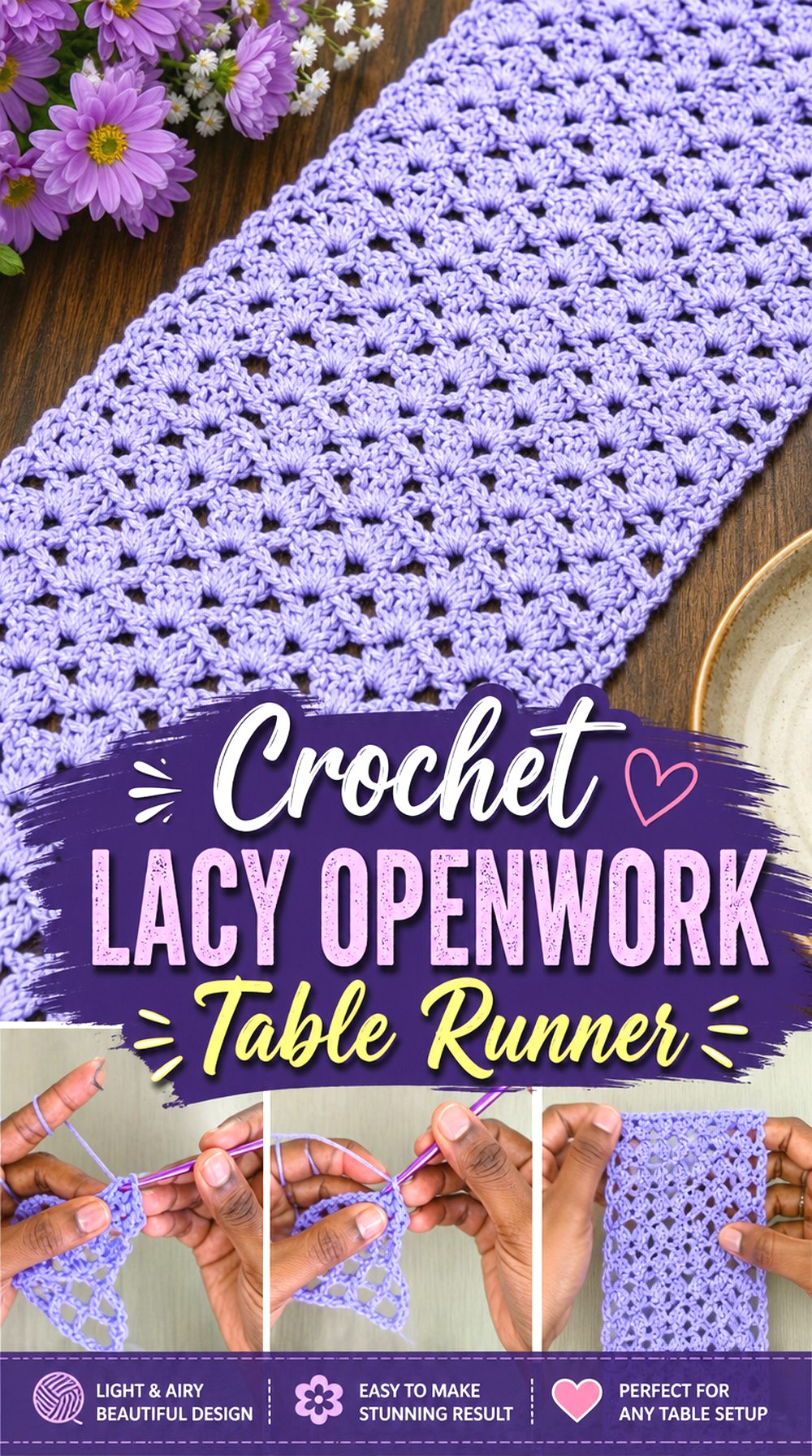 Crochet Lacy Openwork Table Runner