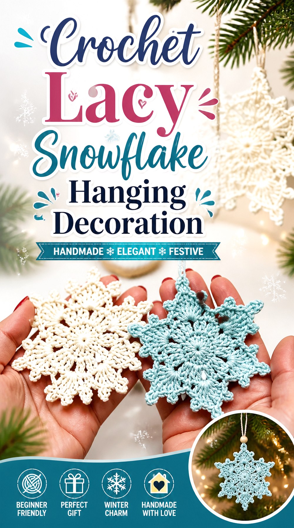 Crochet Lacy Snowflake Hanging Decoration