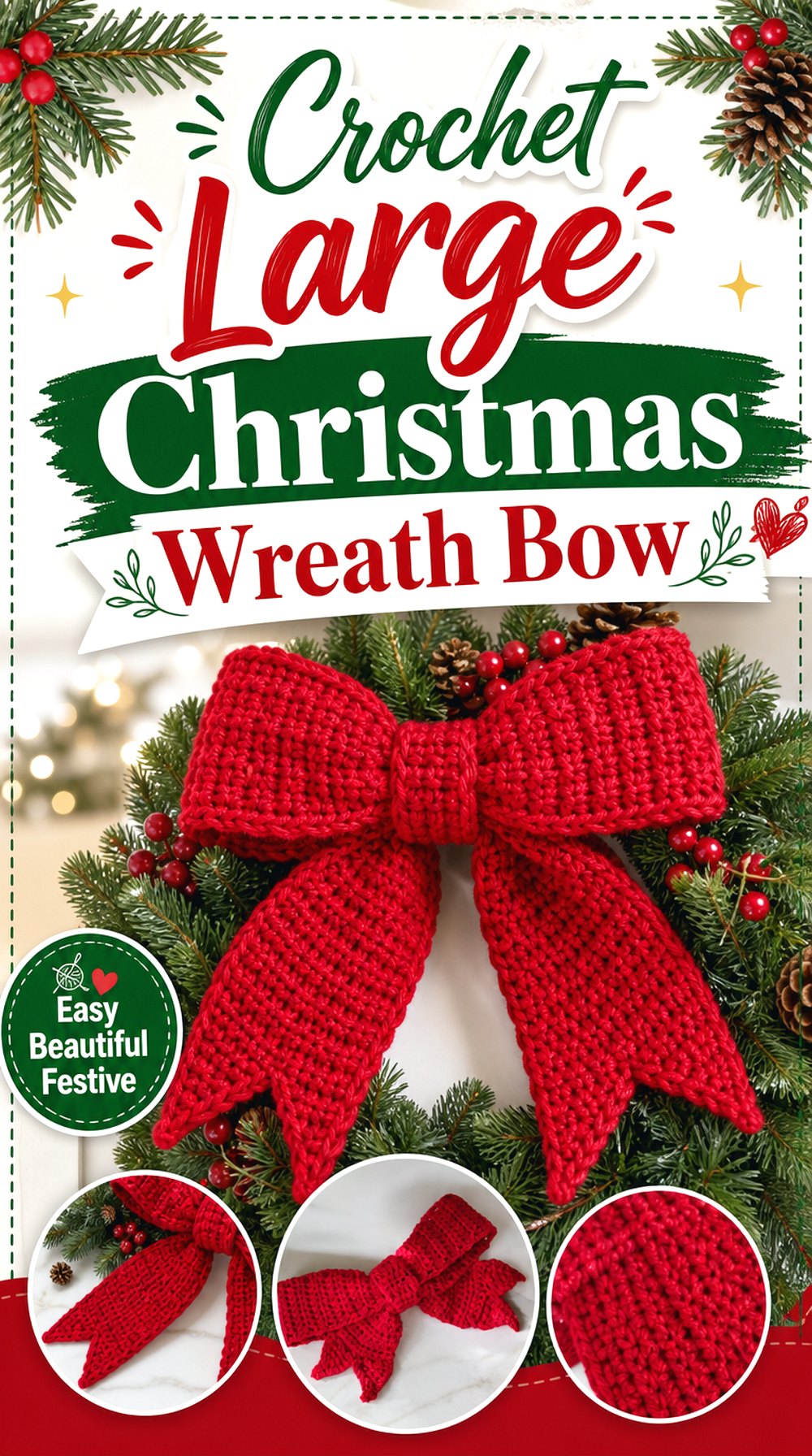 Crochet Large Christmas Wreath Bow