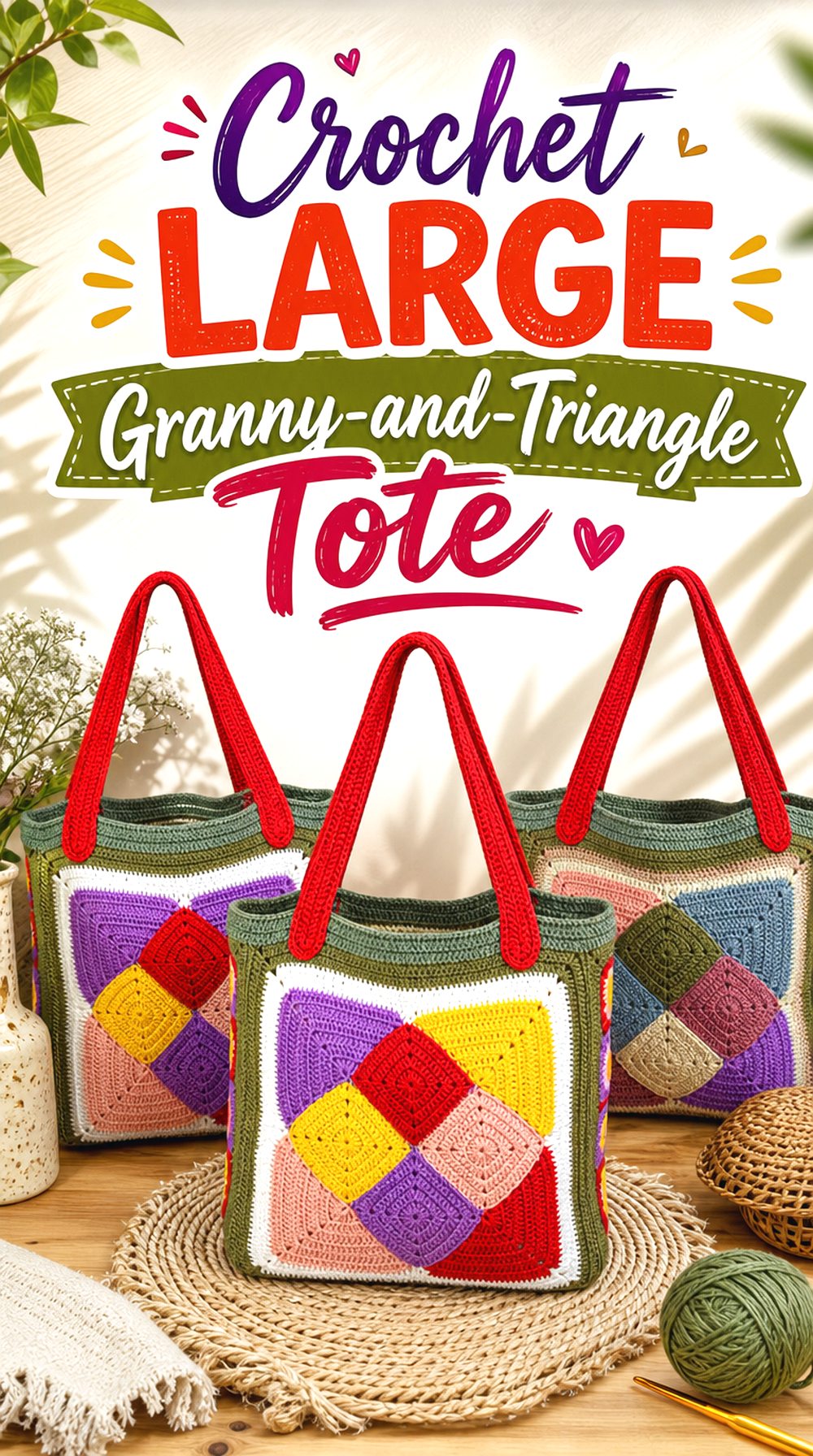 Crochet Large Granny and Triangle Tote