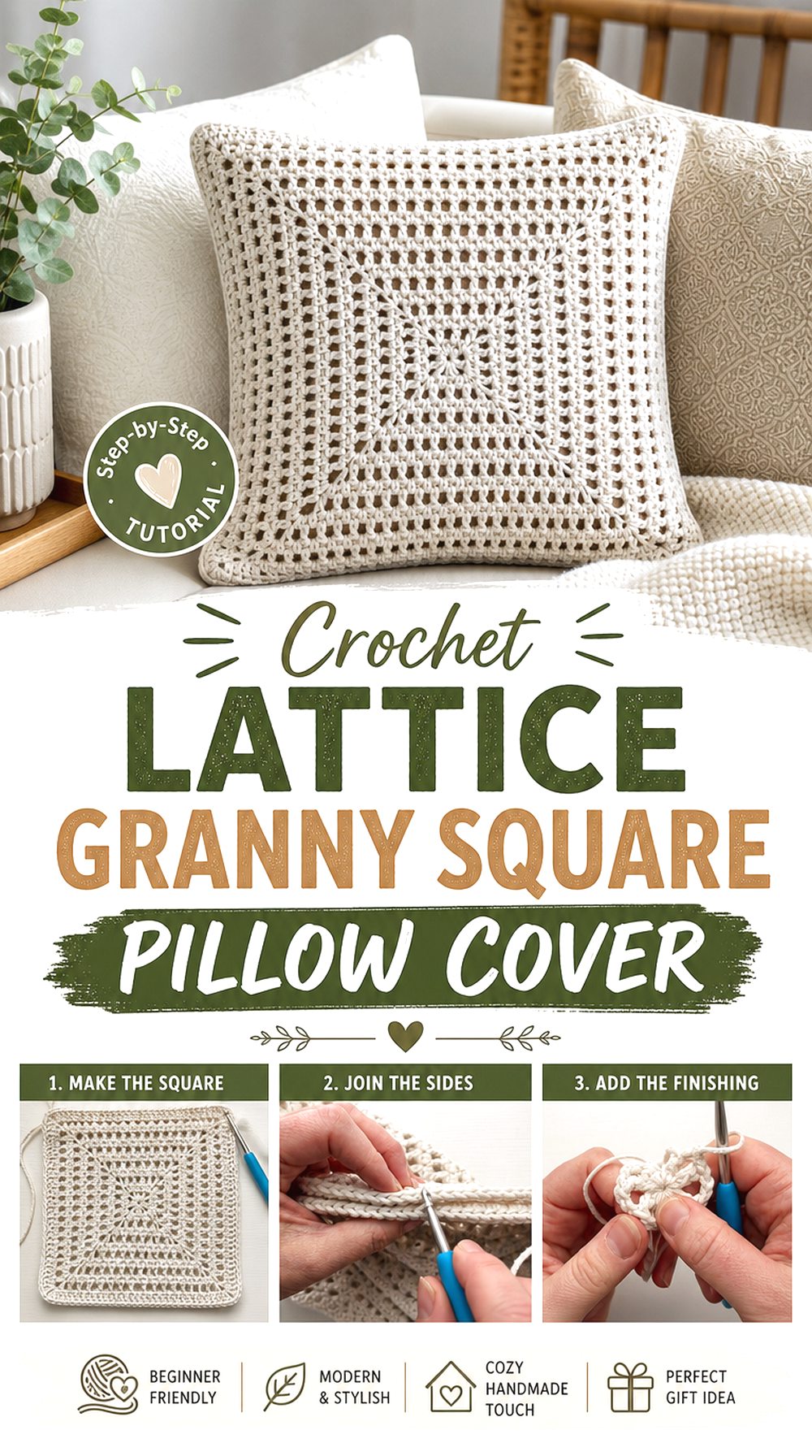 Crochet Lattice Granny Square Pillow Cover