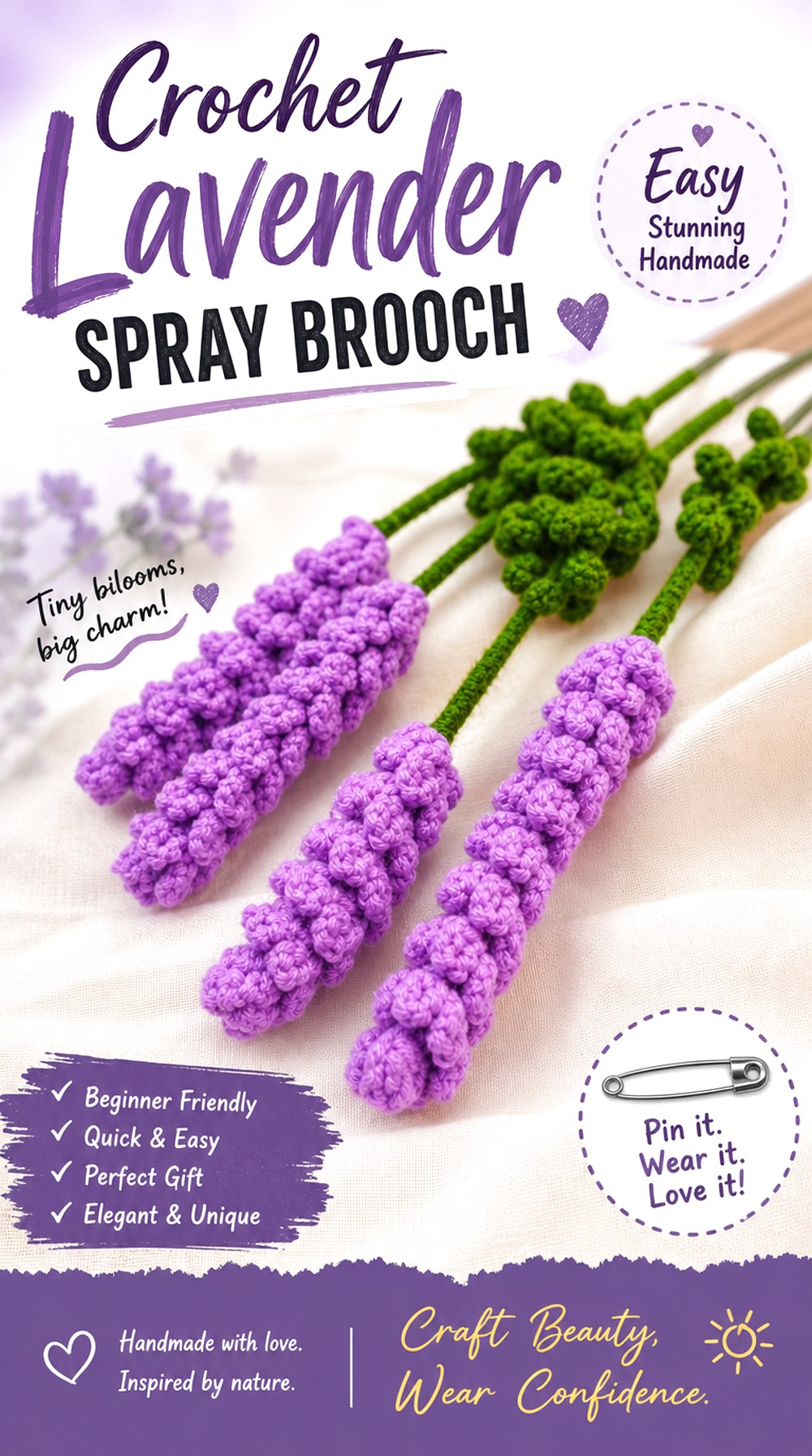 Crochet Lavender Spray Brooch