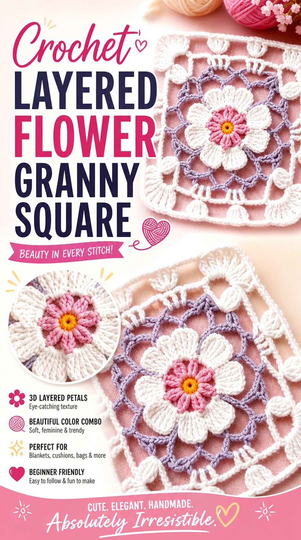 Crochet Layered Flower Granny Square