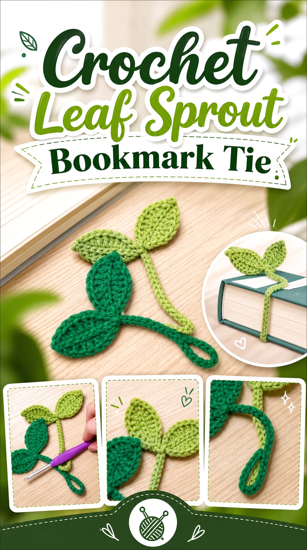 Crochet Leaf Sprout Bookmark Tie