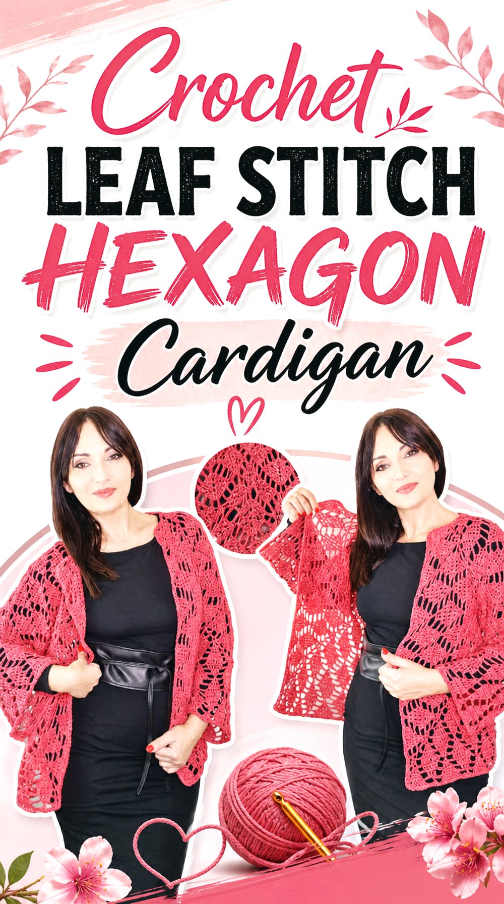 Crochet Leaf Stitch Hexagon Cardigan