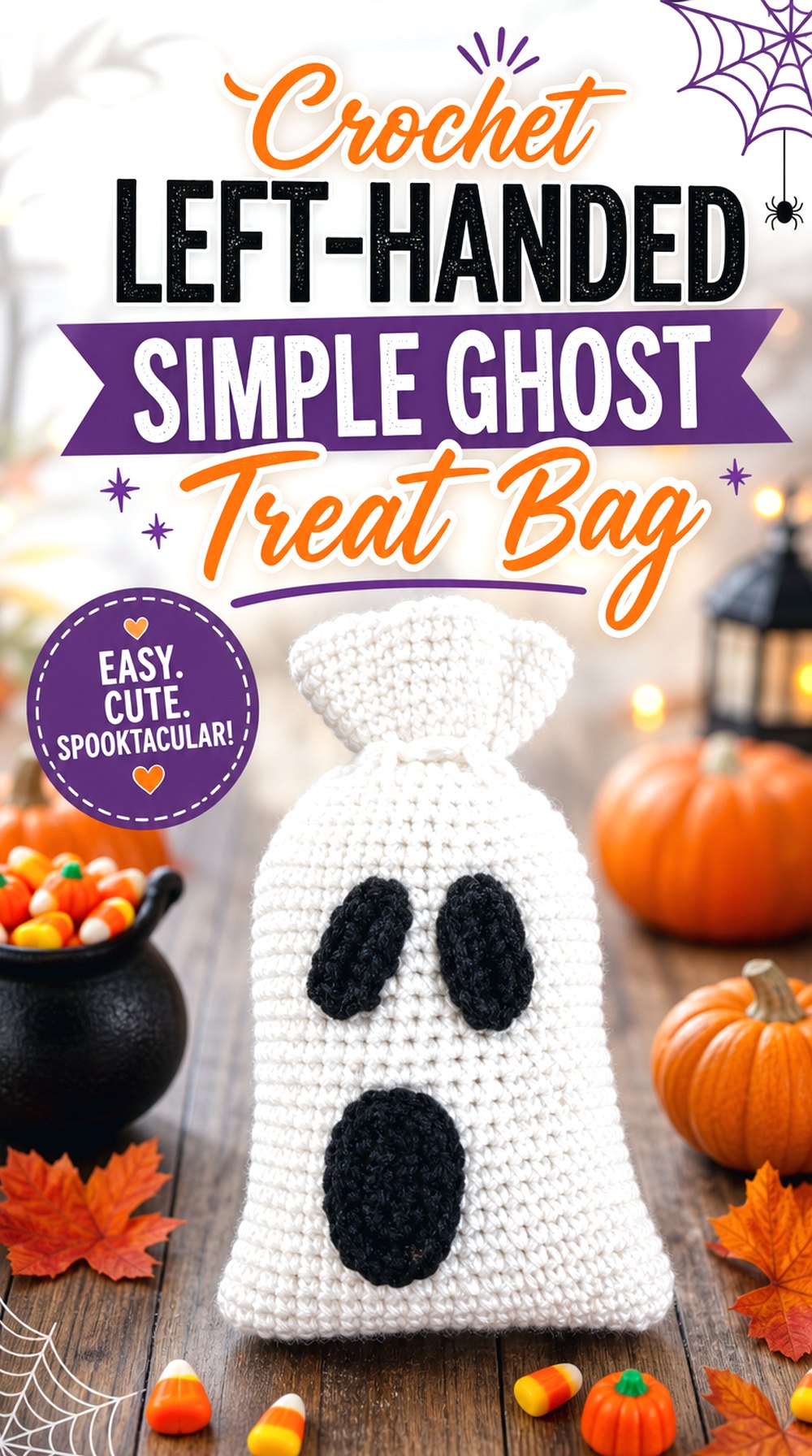Crochet Left Handed Simple Ghost Treat Bag