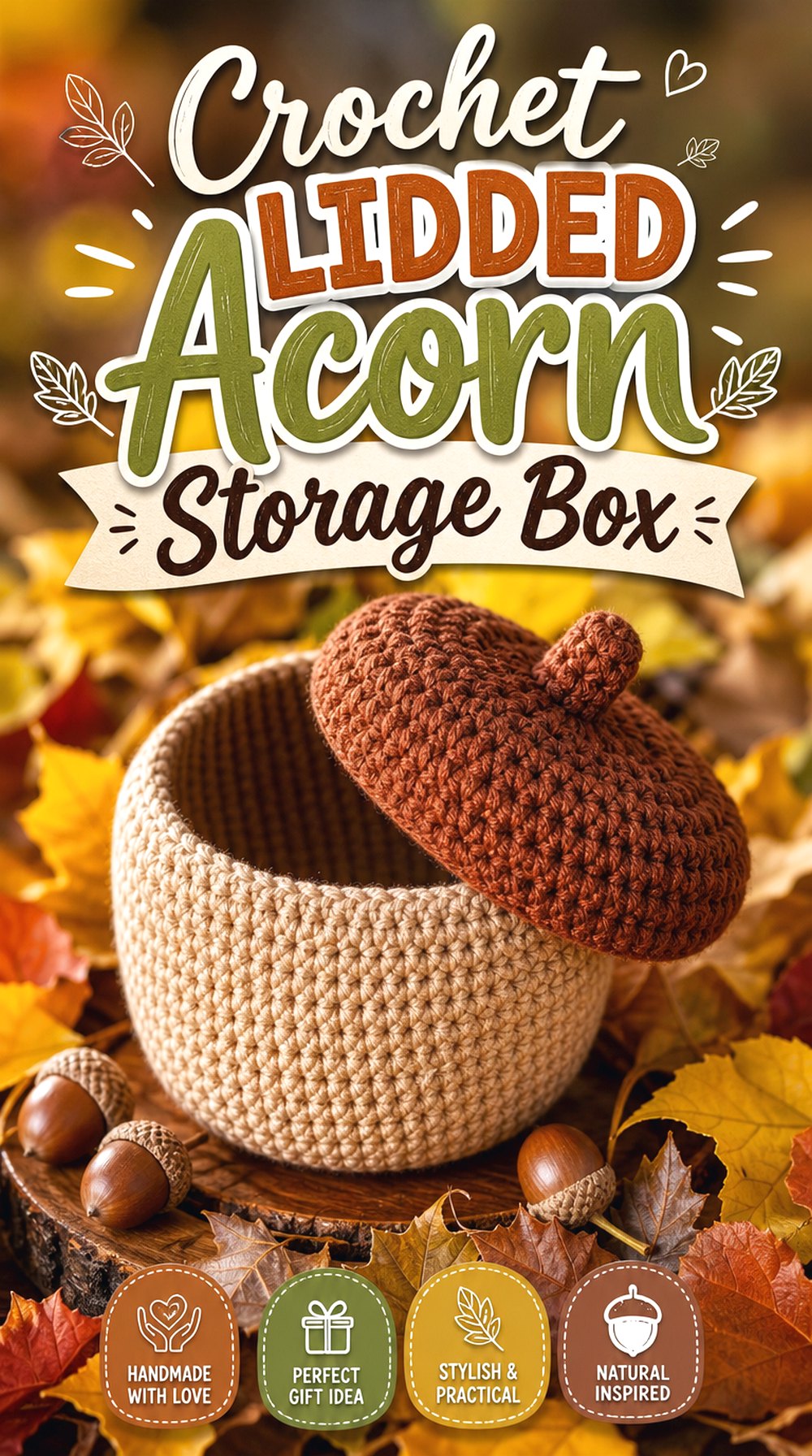 Crochet Lidded Acorn Storage Box