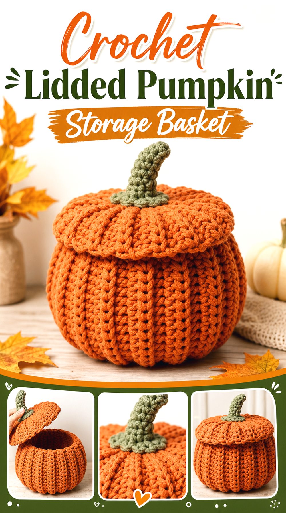 Crochet Lidded Pumpkin Storage Basket